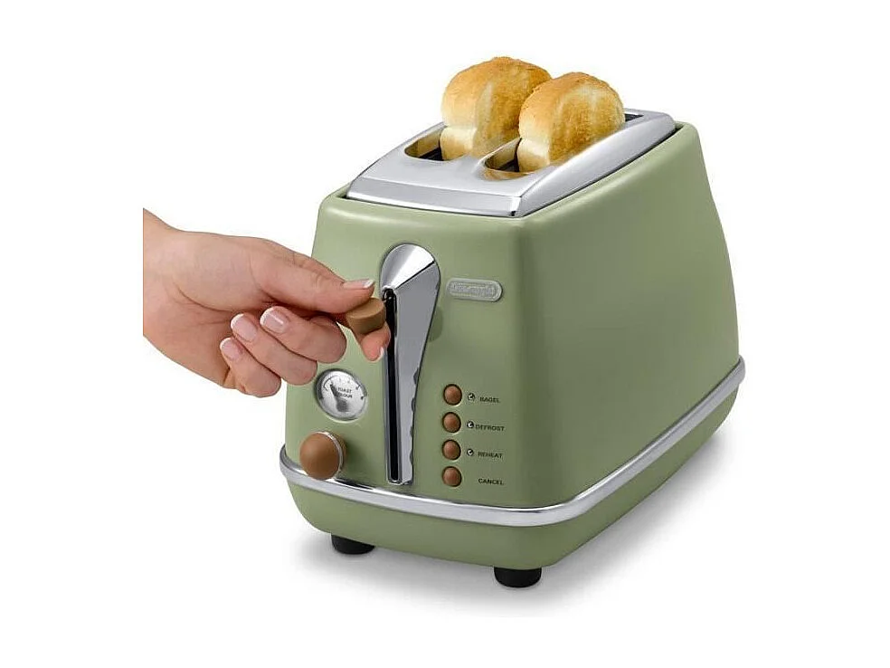 Grille pain - Delonghi - Icona Vintage - 2 tranches - 6 positions - Vert Olive/Chocolat
