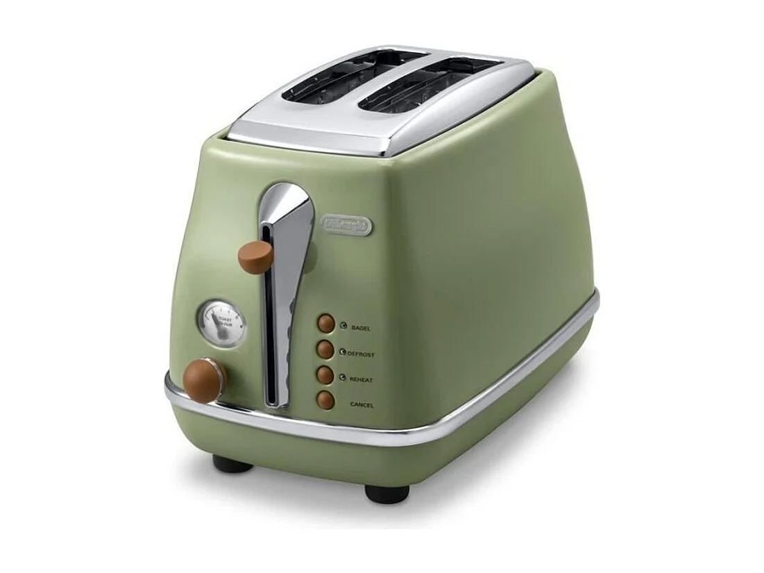 Grille pain - Delonghi - Icona Vintage - 2 tranches - 6 positions - Vert Olive/Chocolat
