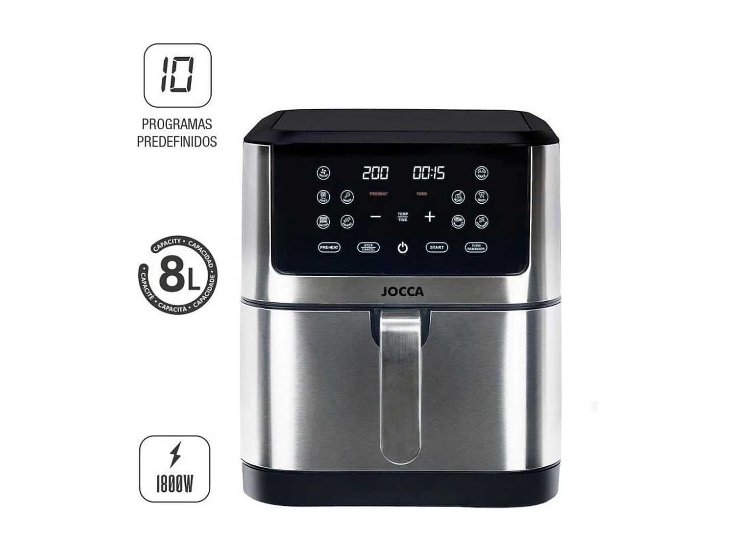 Friteuse sans huile - JOCCA - 2193 - 8L - 1800 W - 30,3 x 38,3 x 35,1 cm - Acier inoxydable