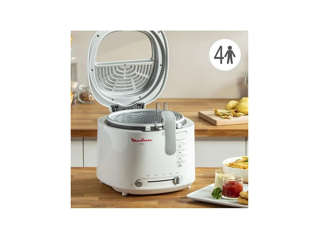 Friteuse Électrique Moulinex Uno AF203110 Blanc 1kg Compacte avec Thermostat Réglable