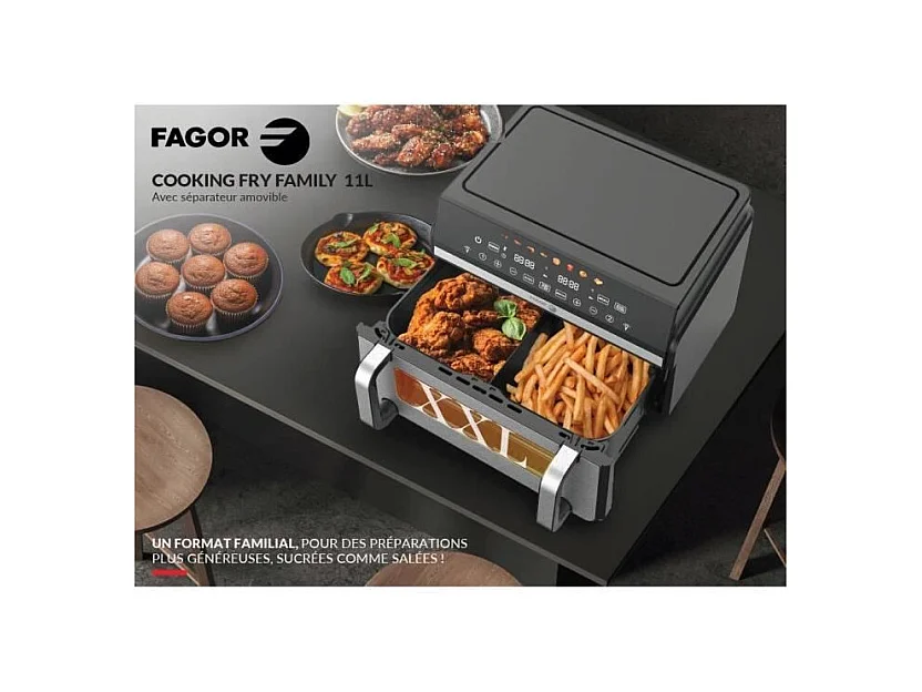Friteuse sans huile FAGOR - Airfryer FG10AF - Capacité 11L - Double cuves 5,5L - Séparateur amovible - 2200W