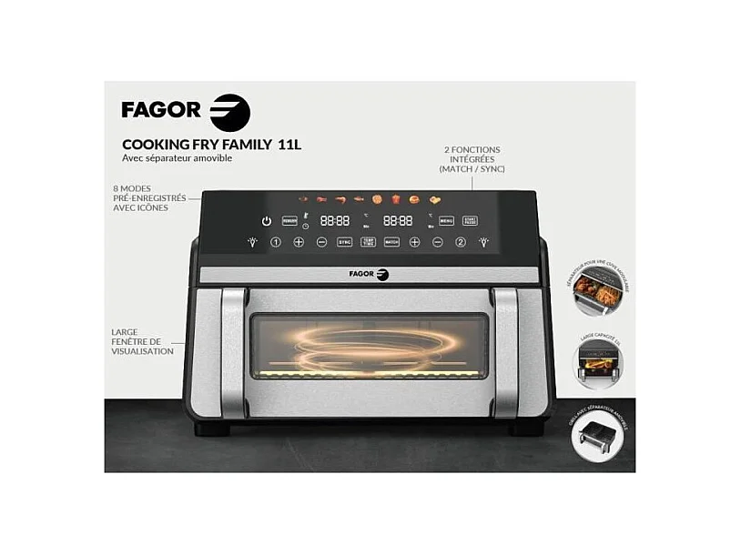 Friteuse sans huile FAGOR - Airfryer FG10AF - Capacité 11L - Double cuves 5,5L - Séparateur amovible - 2200W
