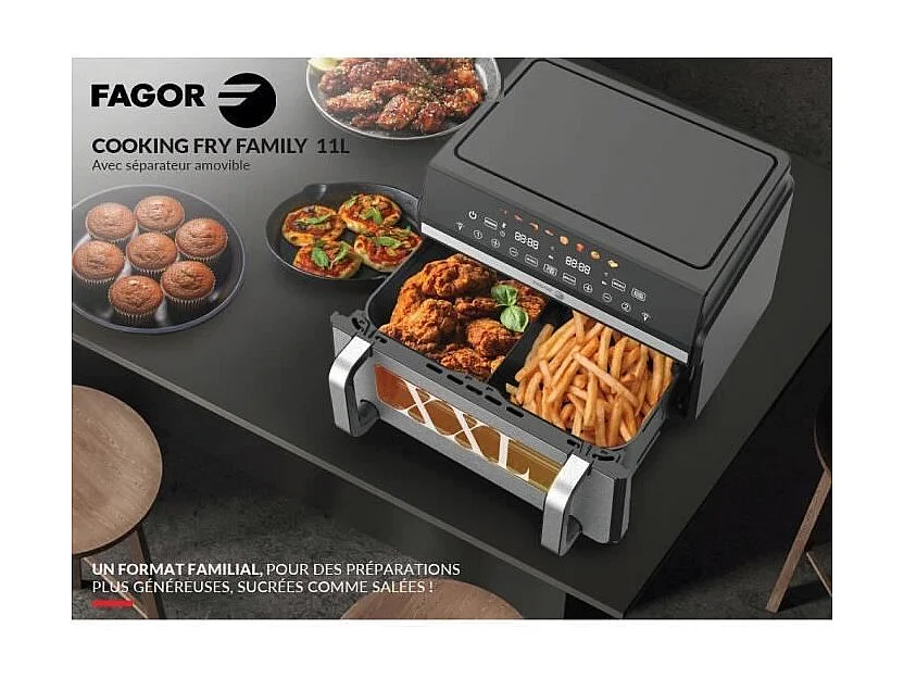 Friteuse sans huile FAGOR - Airfryer FG10AF - Capacité 11L - Double cuves 5,5L - Séparateur amovible - 2200W