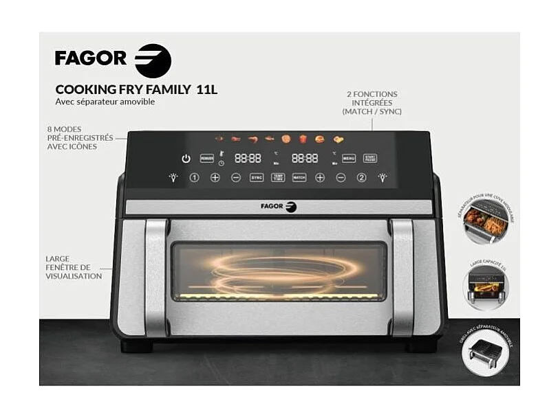 Friteuse sans huile FAGOR - Airfryer FG10AF - Capacité 11L - Double cuves 5,5L - Séparateur amovible - 2200W