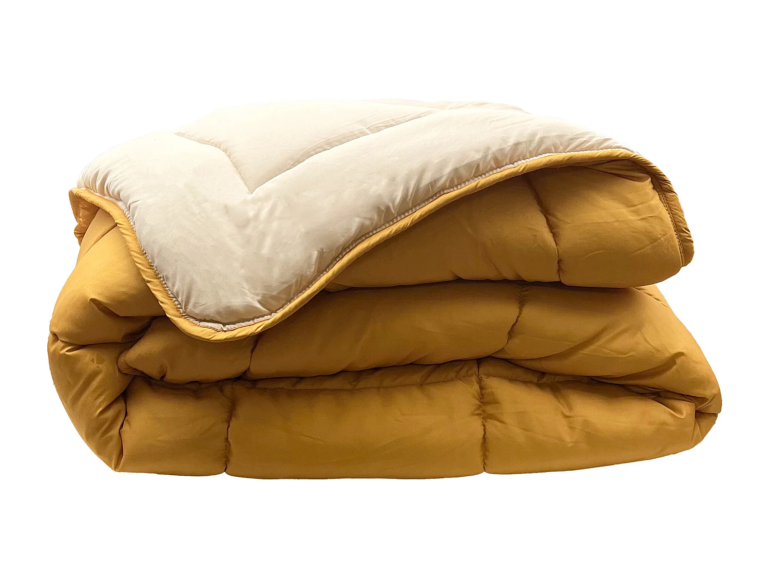 Couette été 260x240 cm COCOON BICOLORE Jaune miel/Galet garnissage fibre polyester 200 g/m2