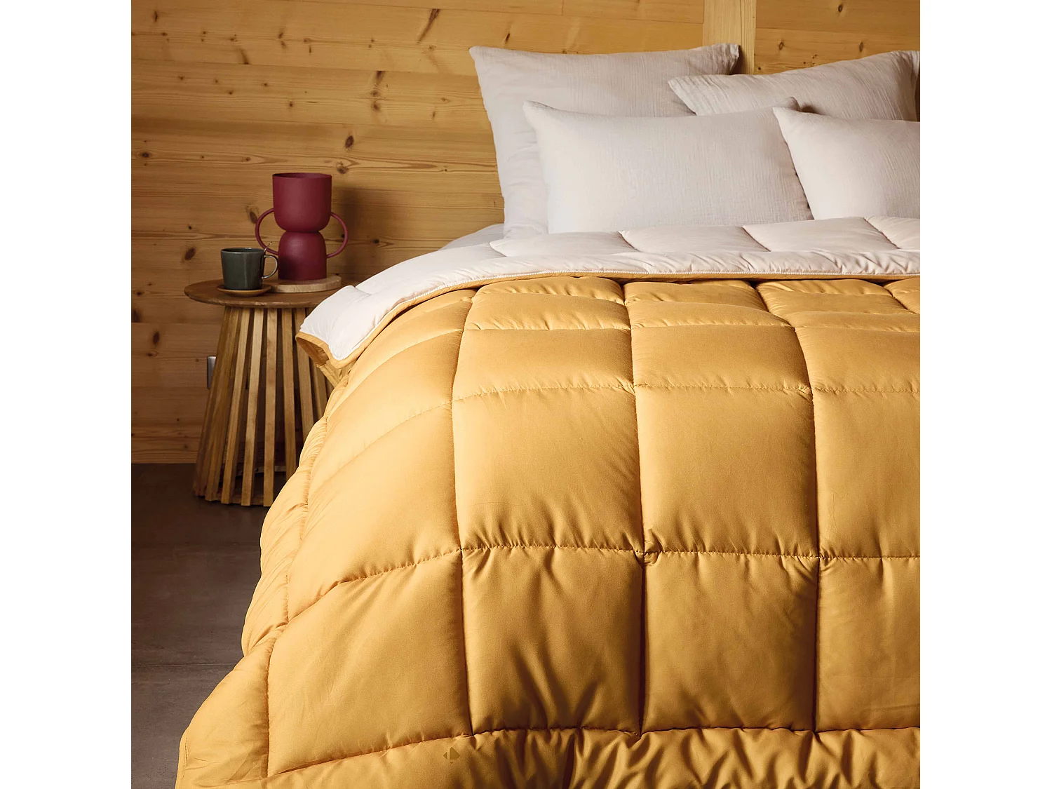 Couette été 260x240 cm COCOON BICOLORE Jaune miel/Galet garnissage fibre polyester 200 g/m2