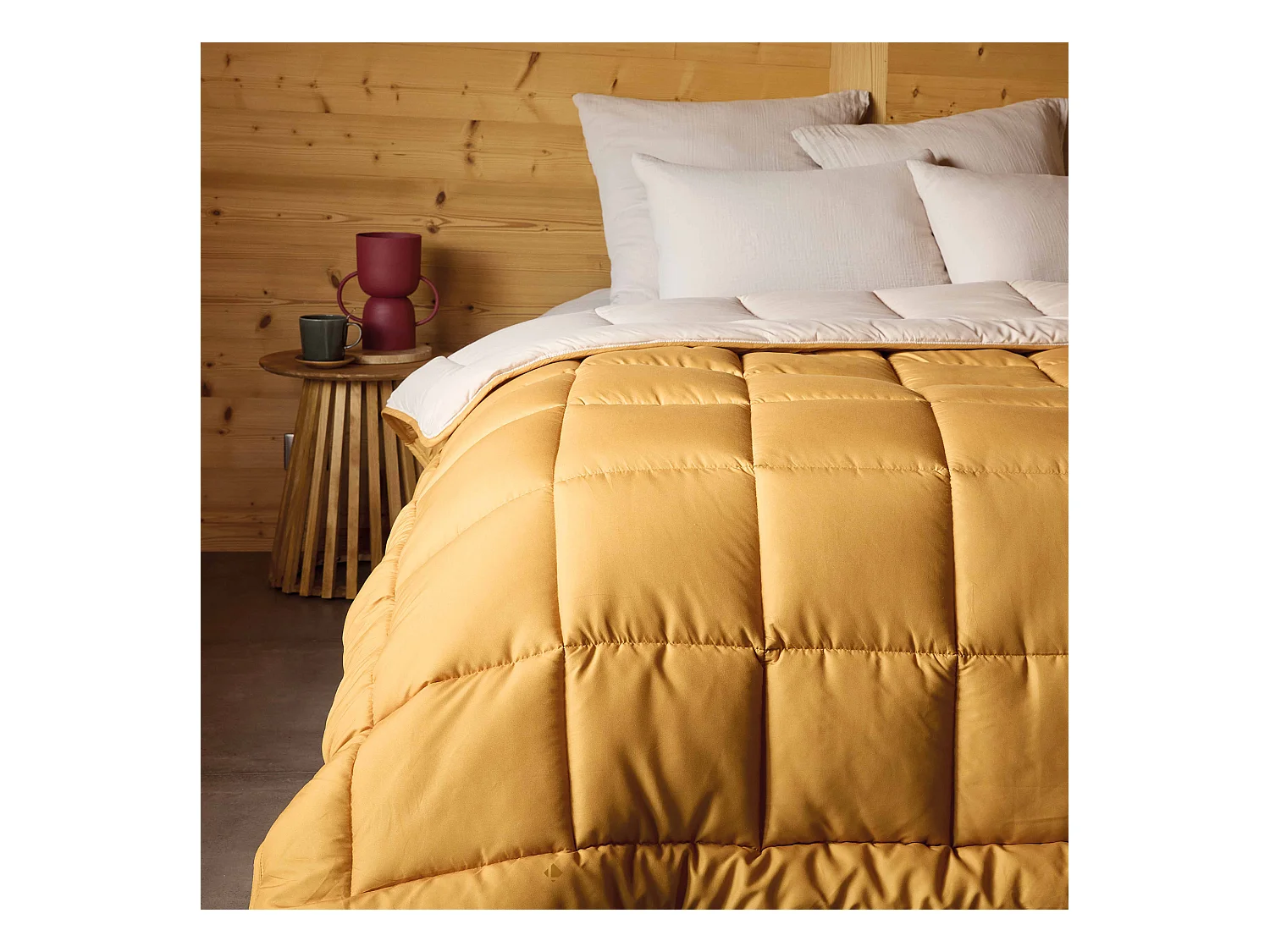 Couette été 140x200 cm COCOON BICOLORE Jaune miel/Galet garnissage fibre polyester 200 g/m2