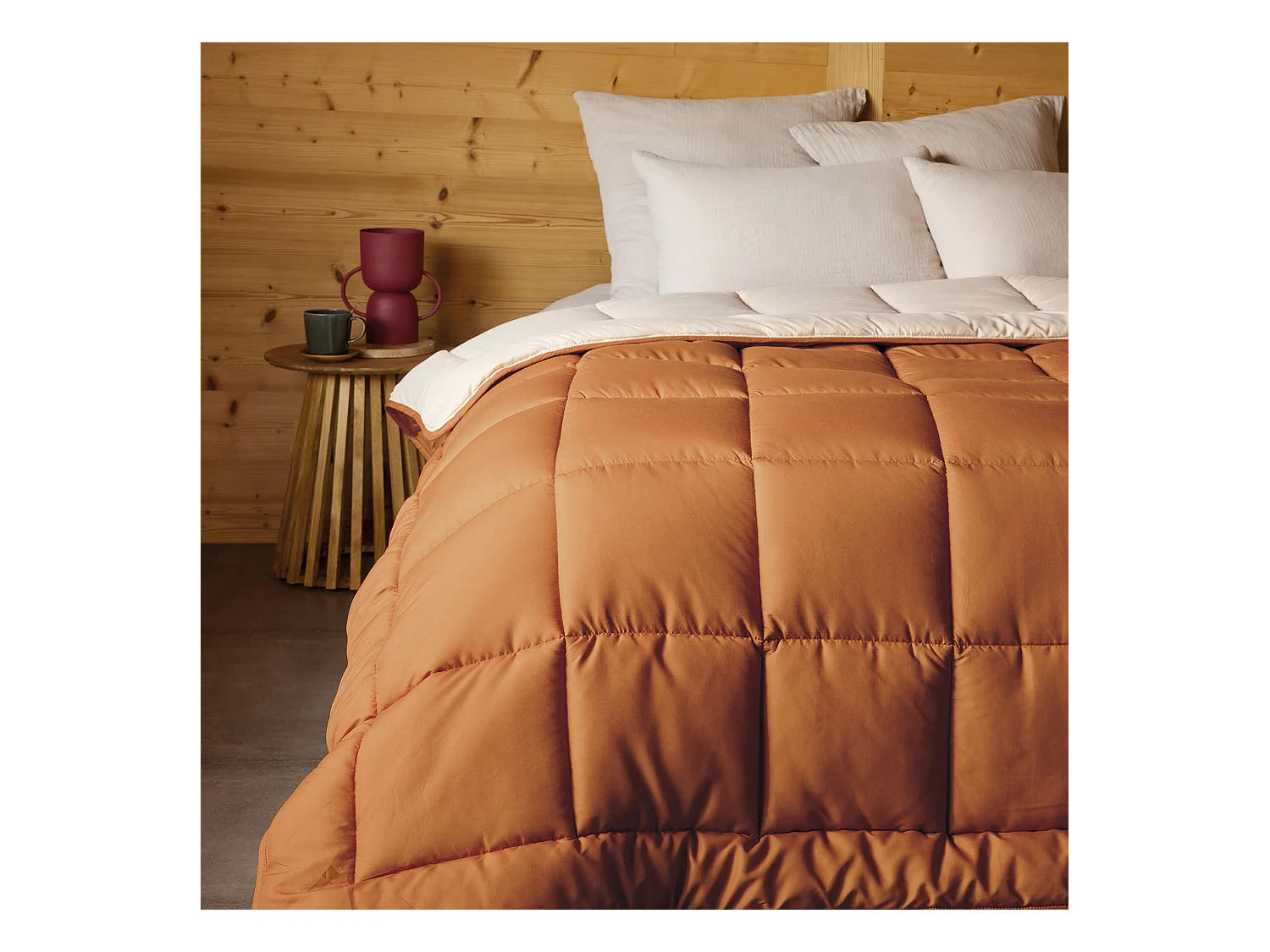 Couette été 140x200 cm COCOON BICOLORE Marron Ocre/Galet garnissage fibre polyester 200 g/m2