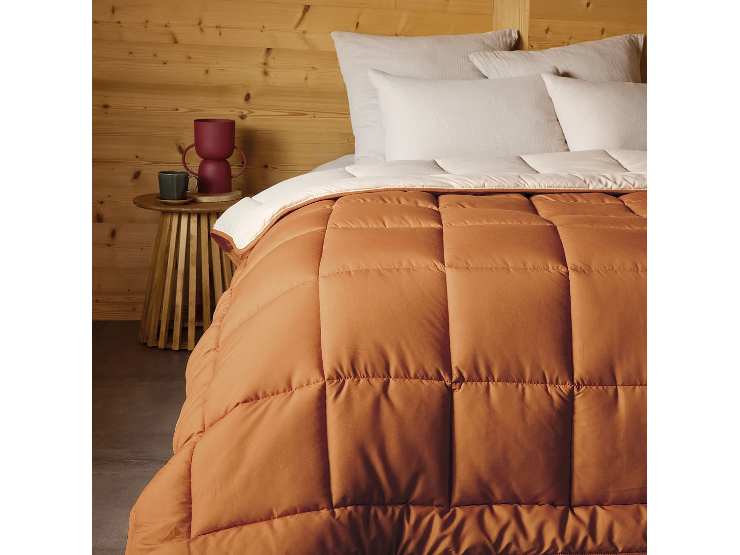 Couette été 260x240 cm COCOON BICOLORE Marron Ocre/Galet garnissage fibre polyester 200 g/m2