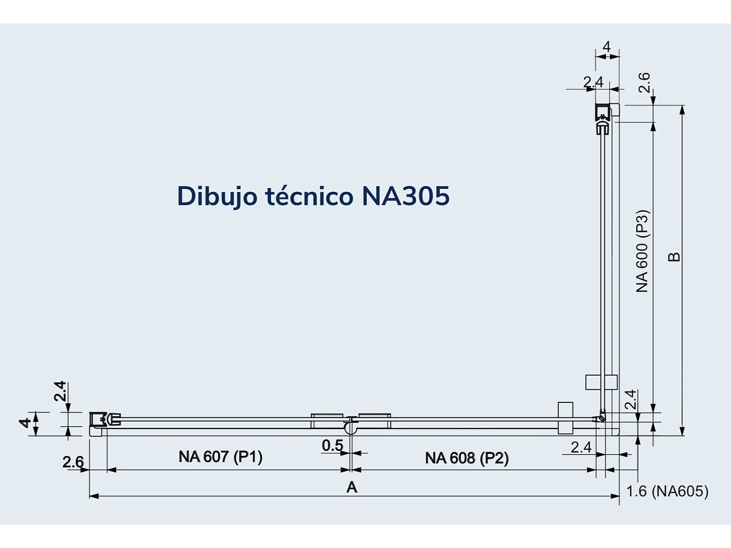 Mampara de ducha esquina Puerta Plegable 95 cm + Puerta Abatible NARDI Anclage Puerta Plegable 95 cm Derecha