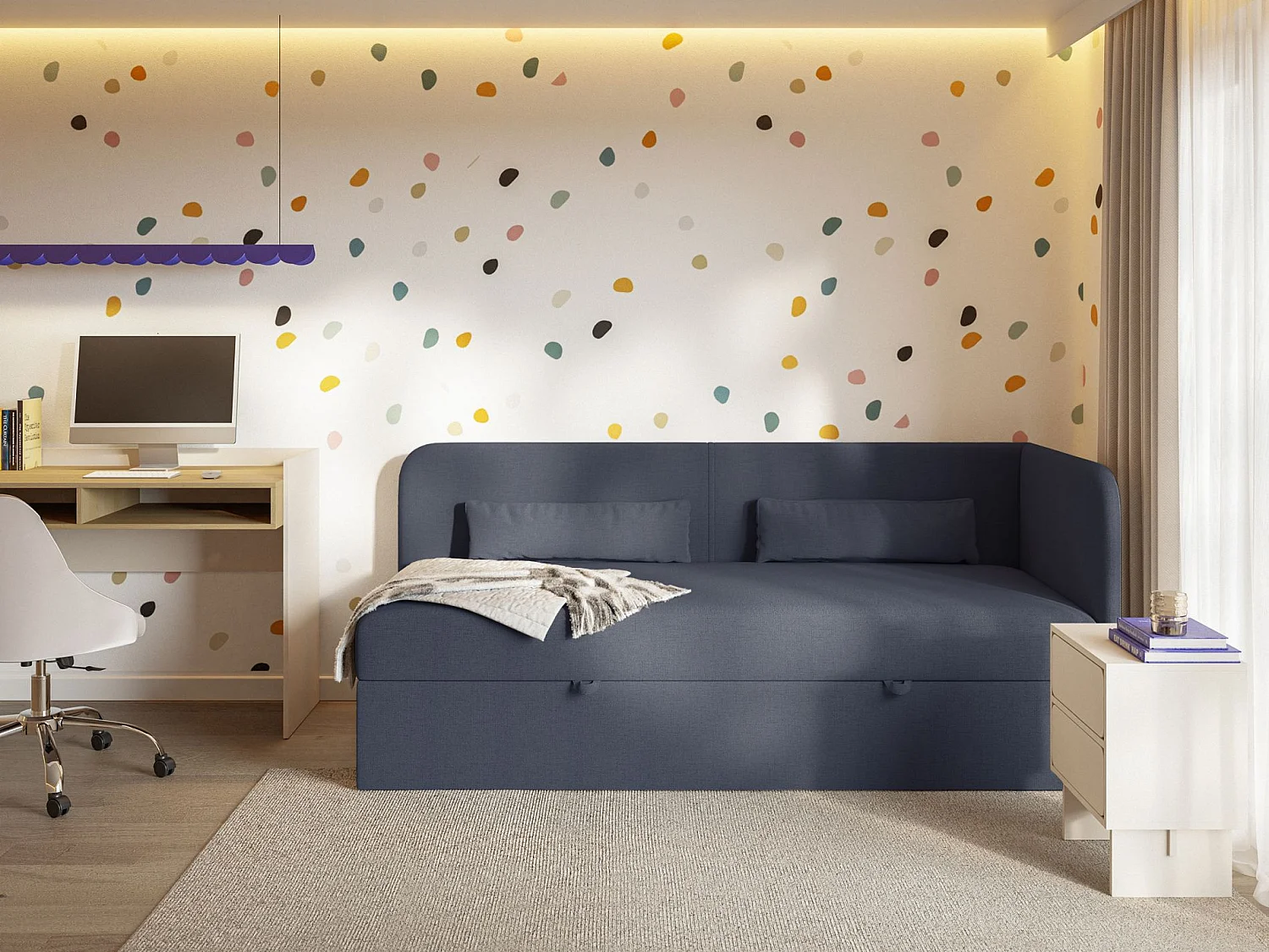 Lit ado avec rangement - olive - marine blau - CALMMO