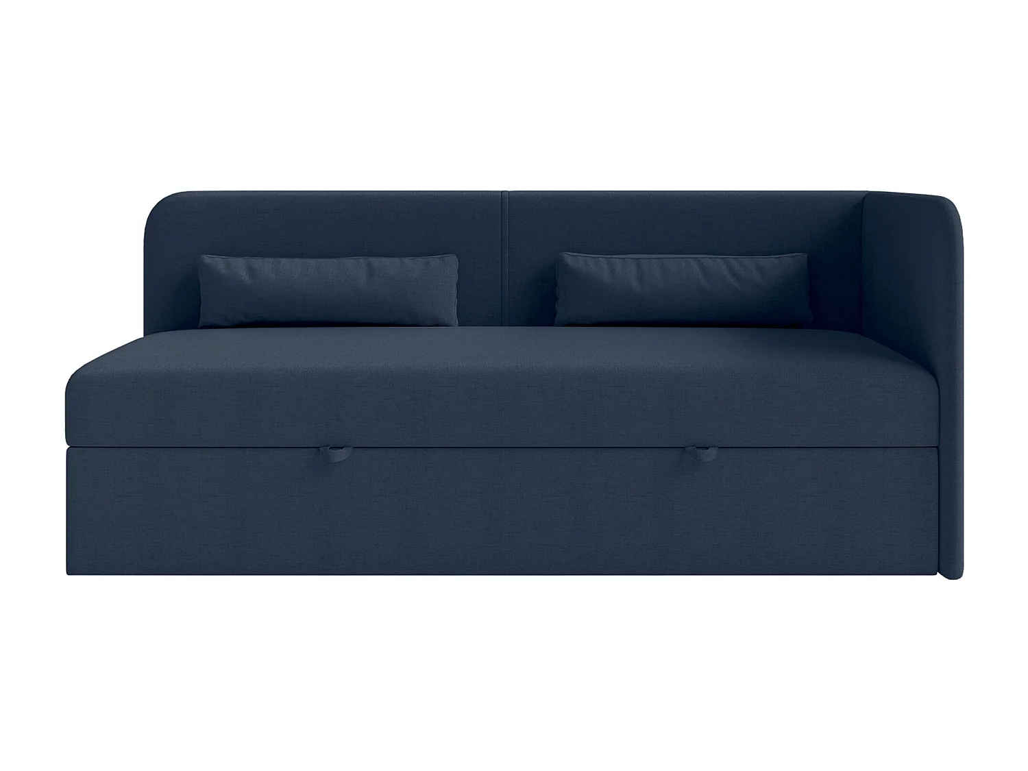 Jugendbett 90x200 mit Bettkasten – Chenille-Bezug – Kopfteil rechts – Dunkelblau – CALMMO