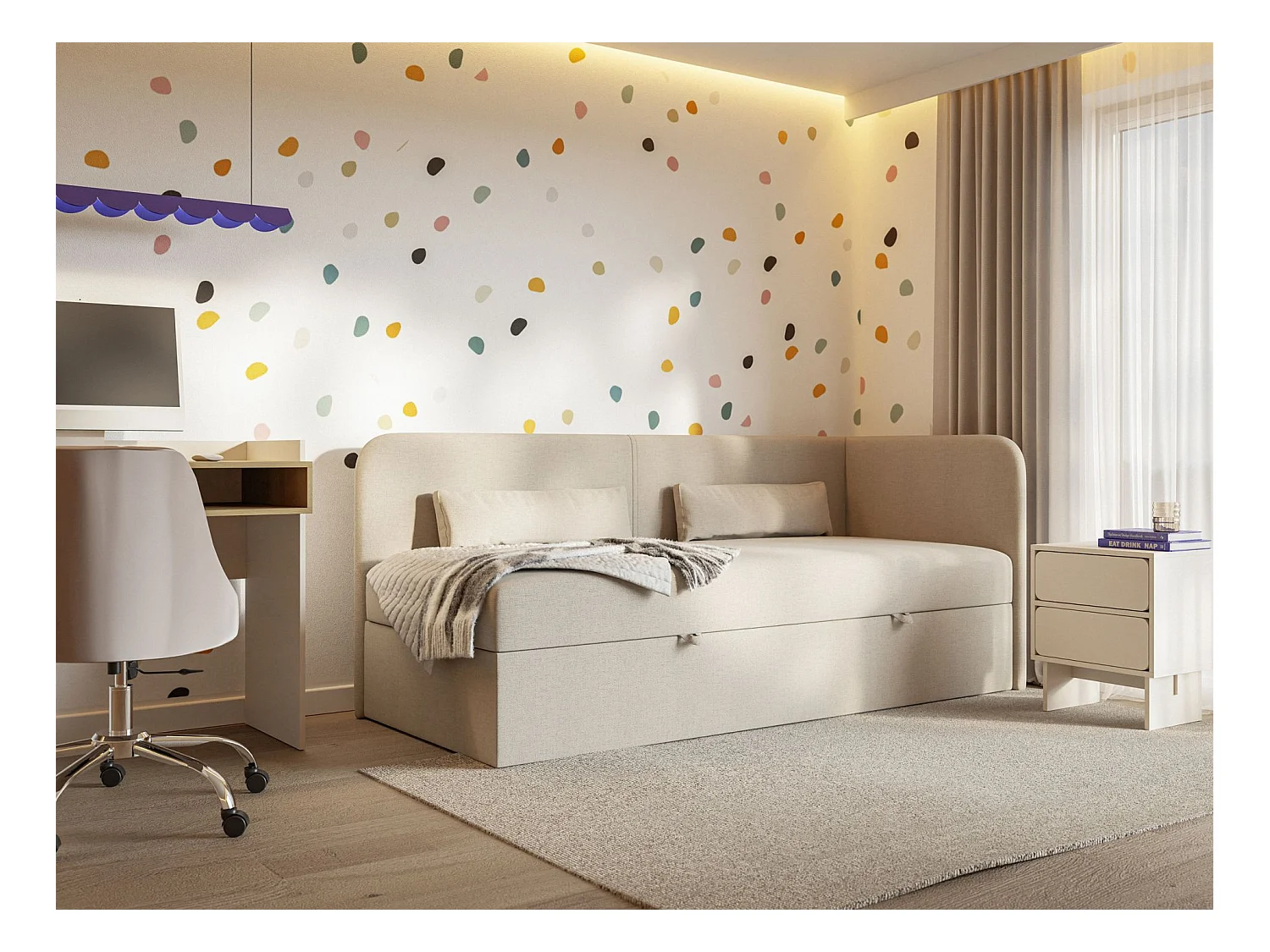 Lit ado avec rangement - olive - beige clair - CALMMO