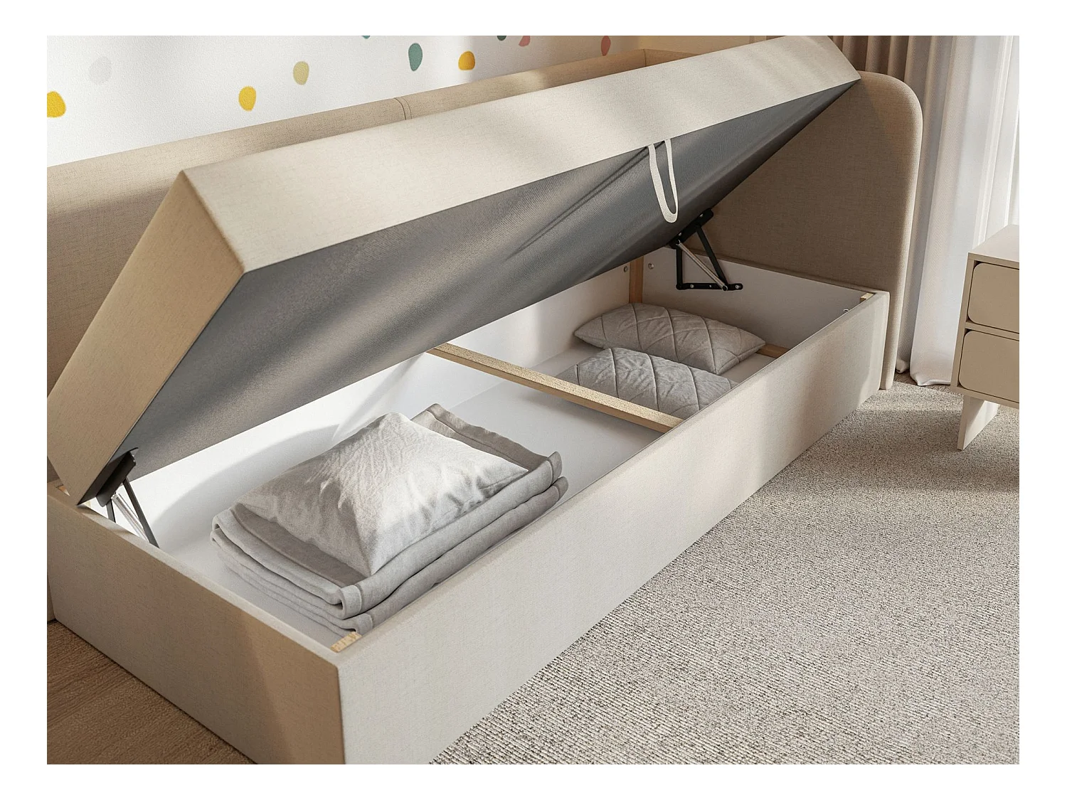 Lit ado avec rangement - olive - beige clair - CALMMO