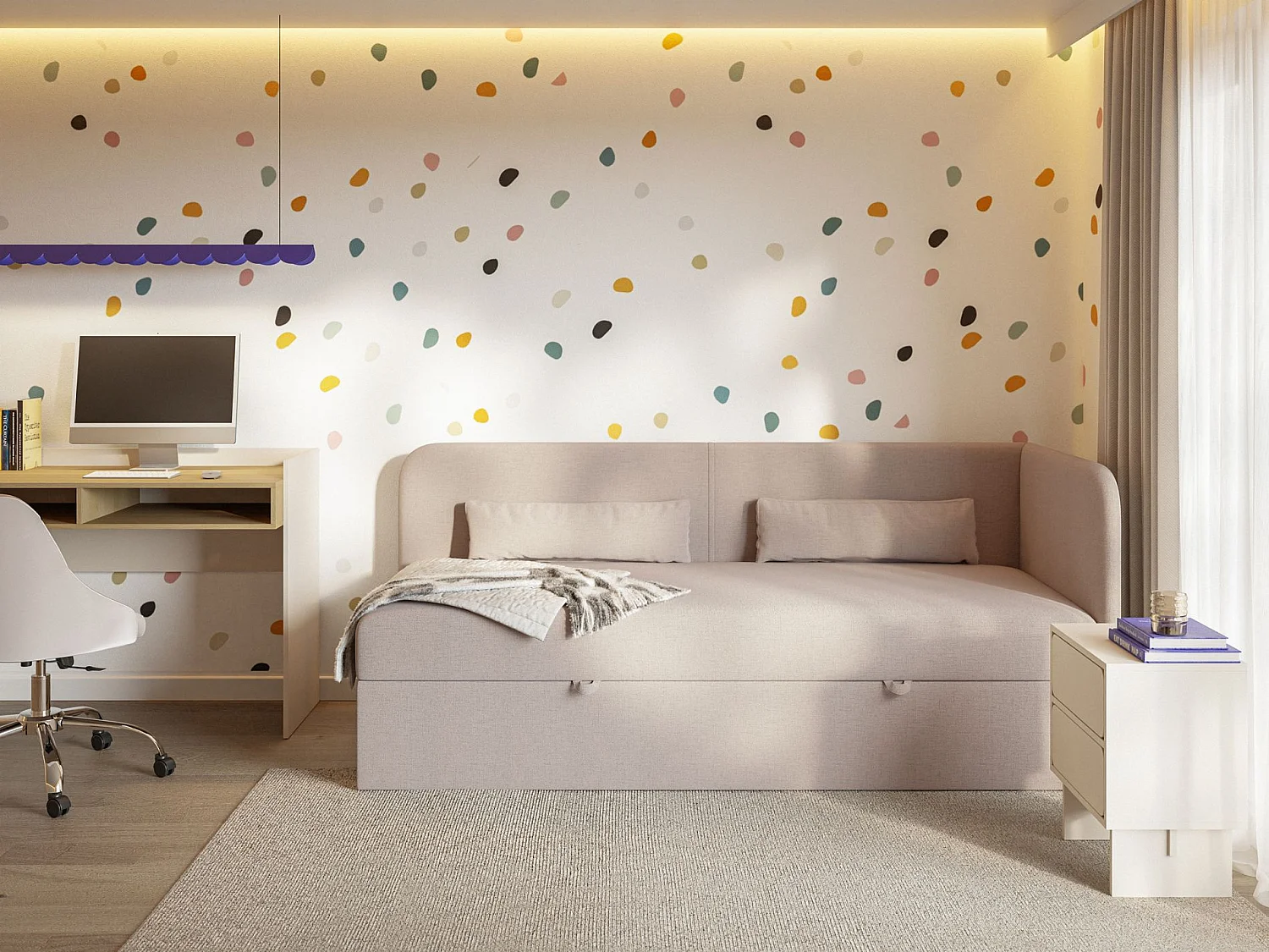 Lit ado avec rangement - olive - beige foncé - CALMMO