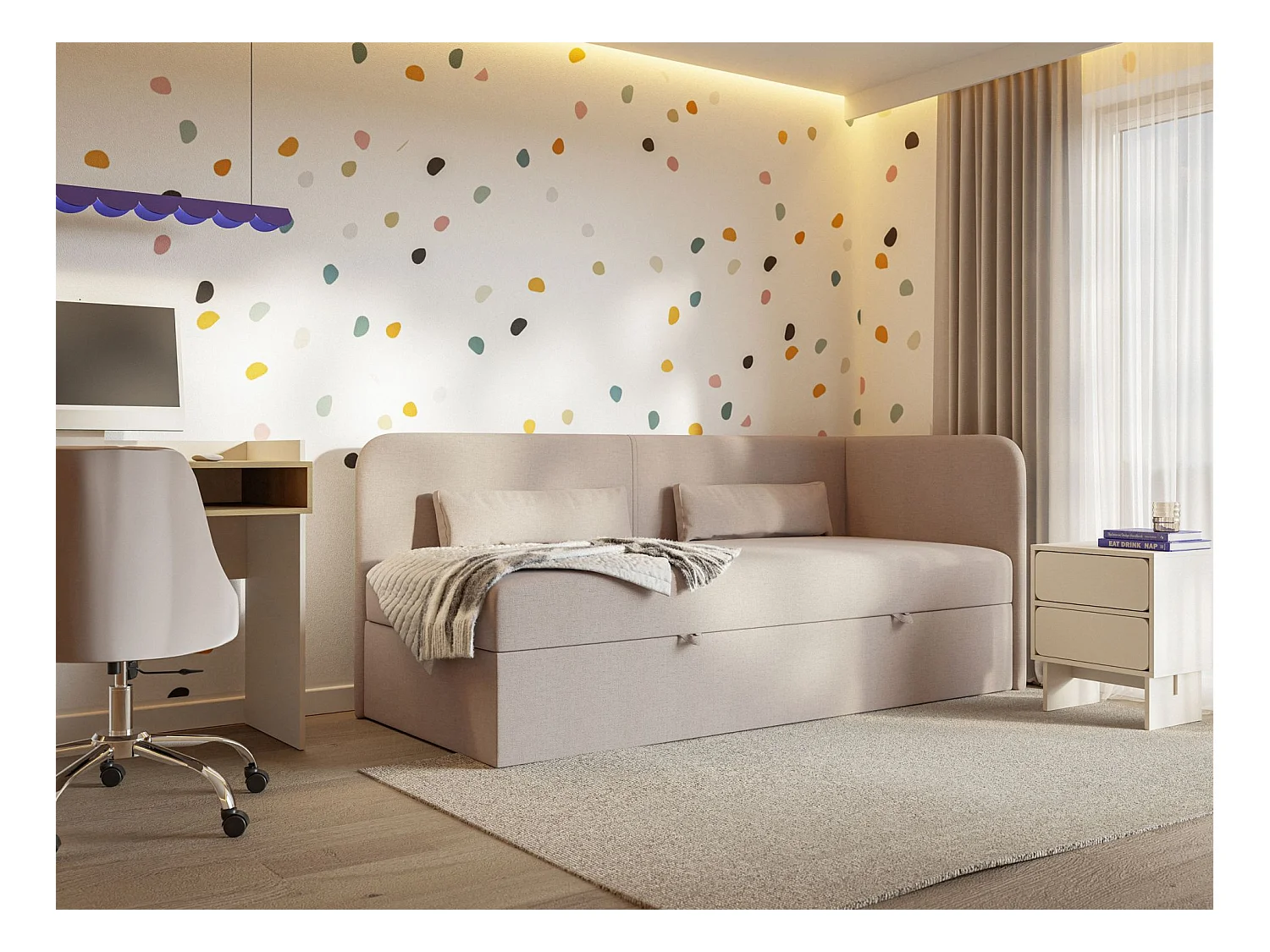 Lit ado avec rangement - olive - beige foncé - CALMMO