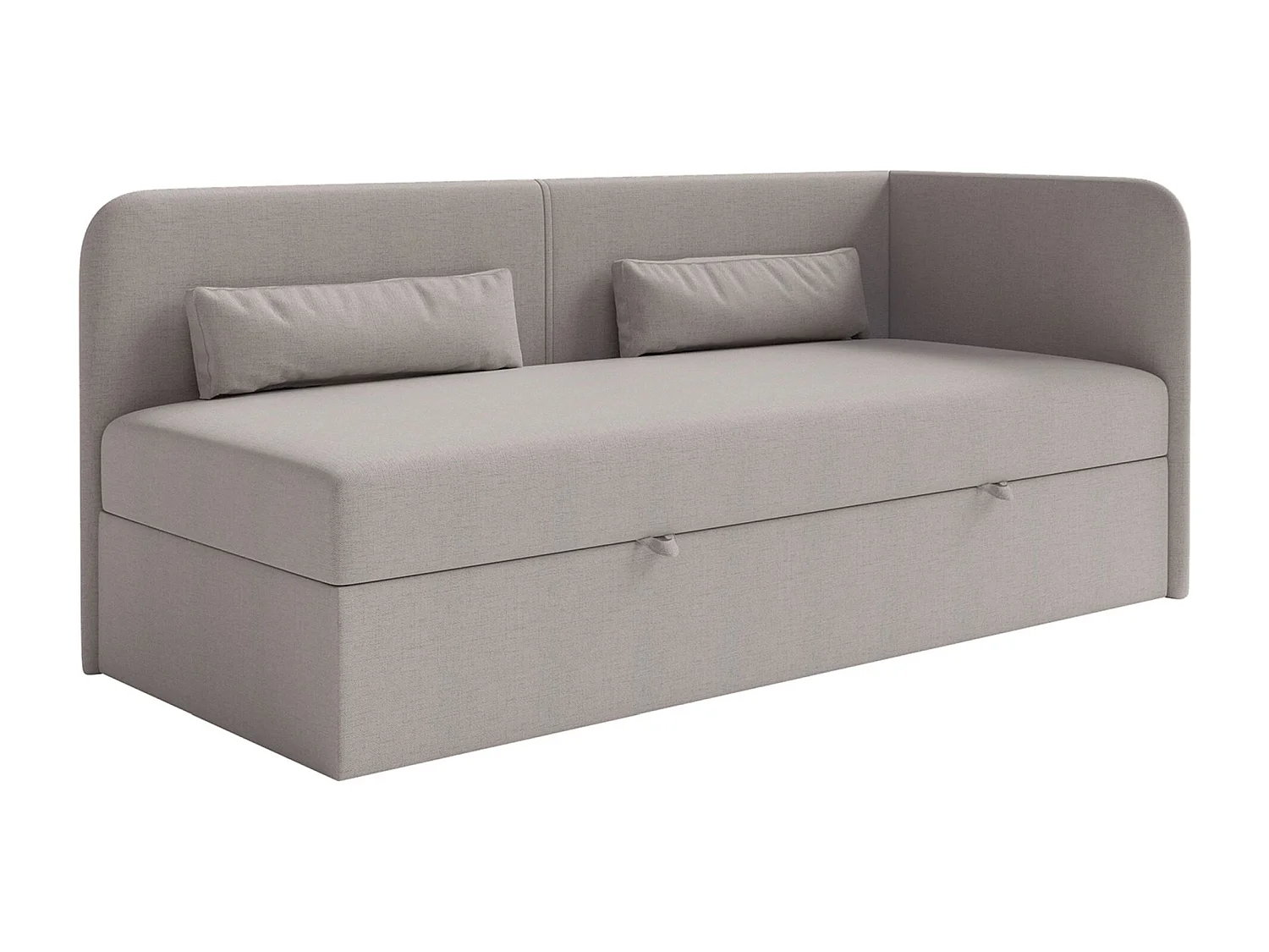 Jugendbett 90x200 mit Bettkasten – Chenille-Bezug – Kopfteil rechts – Dunkelbeige – CALMMO