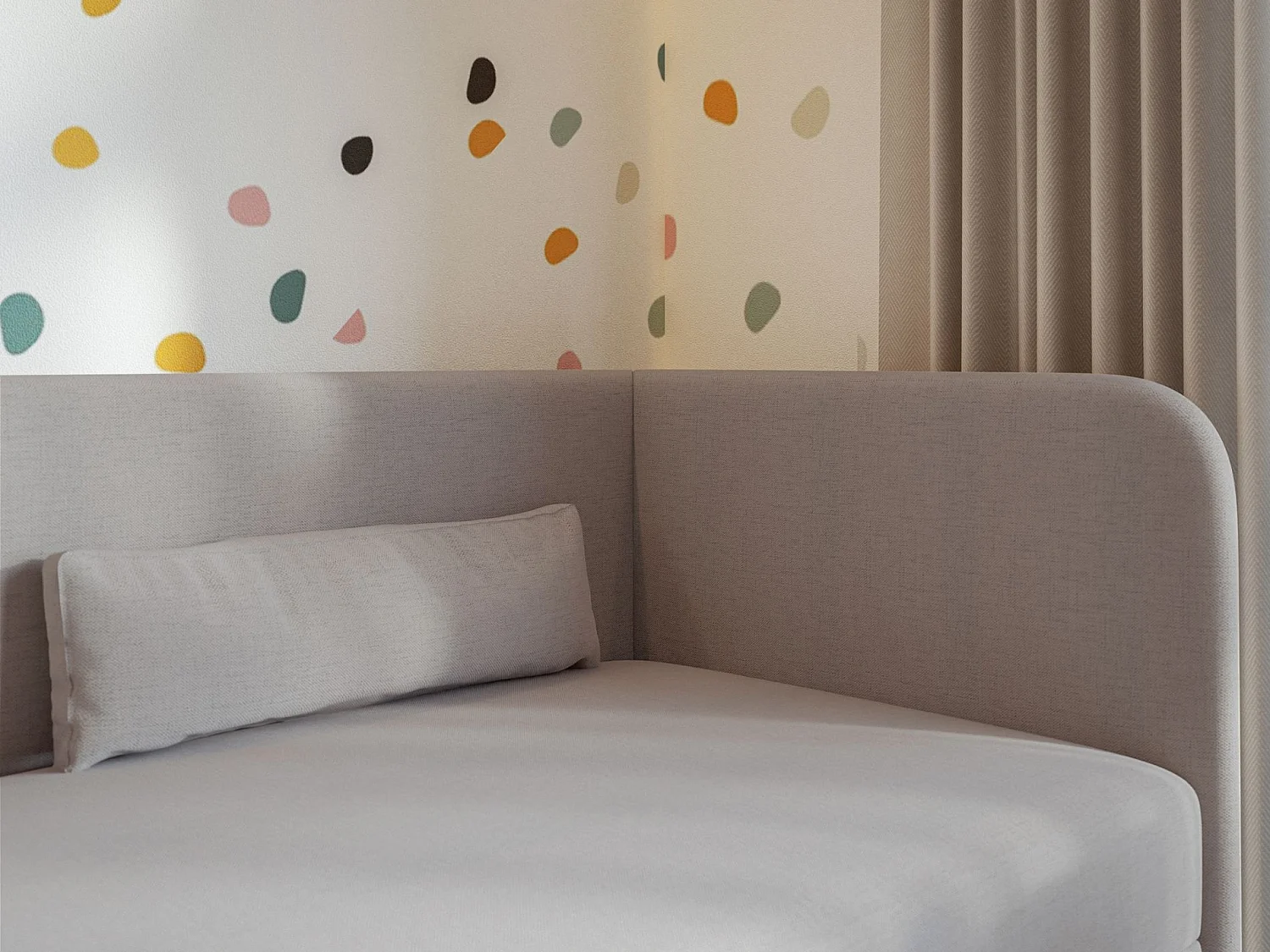 Jugendbett 90x200 mit Bettkasten – Chenille-Bezug – Kopfteil rechts – Dunkelbeige – CALMMO