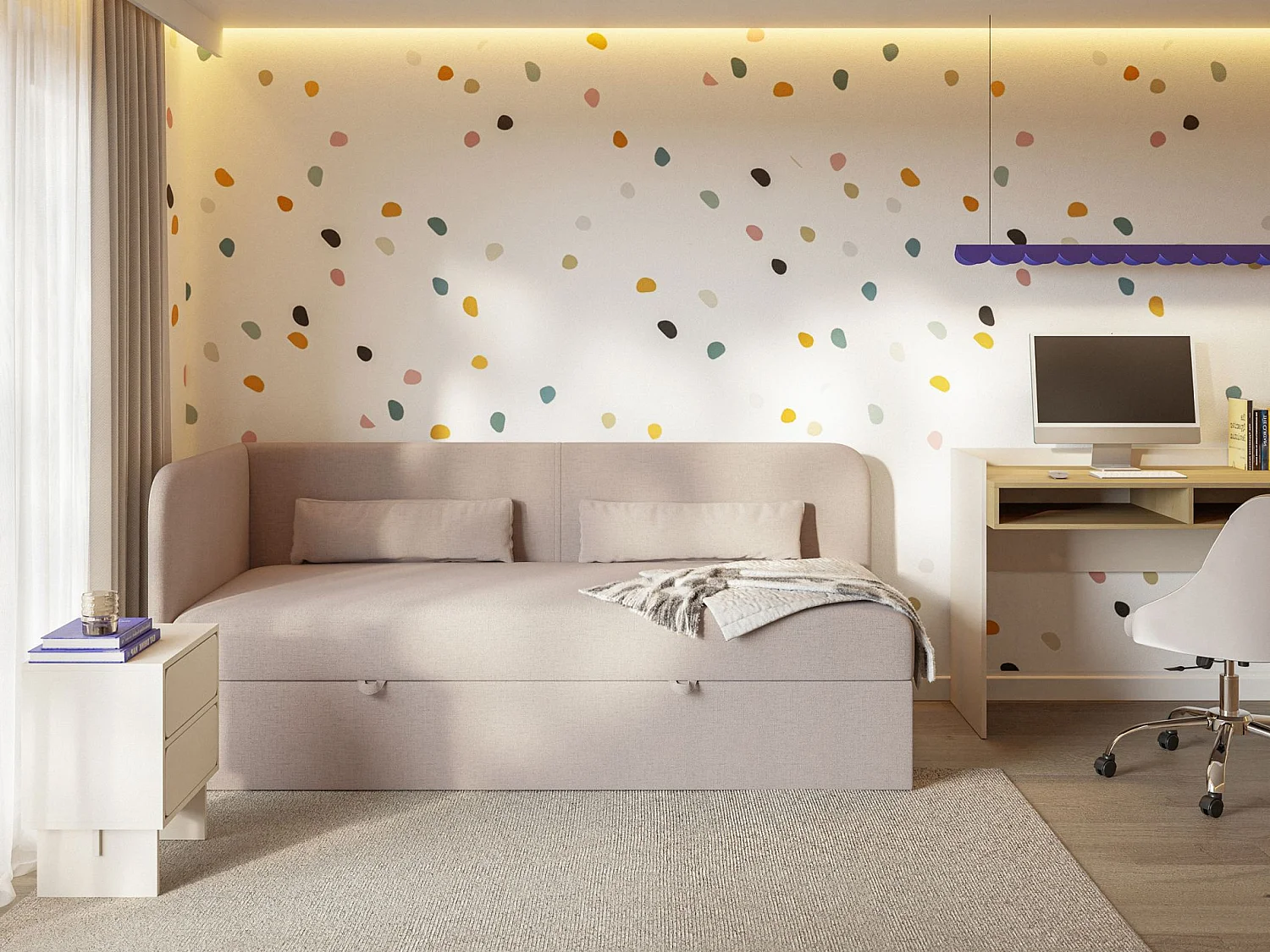 Lit ado avec rangement - olive - beige foncé - CALMMO