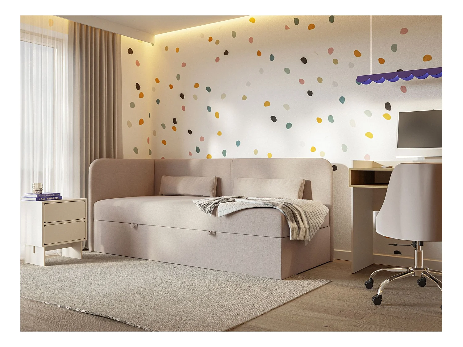 Lit ado avec rangement - olive - beige foncé - CALMMO