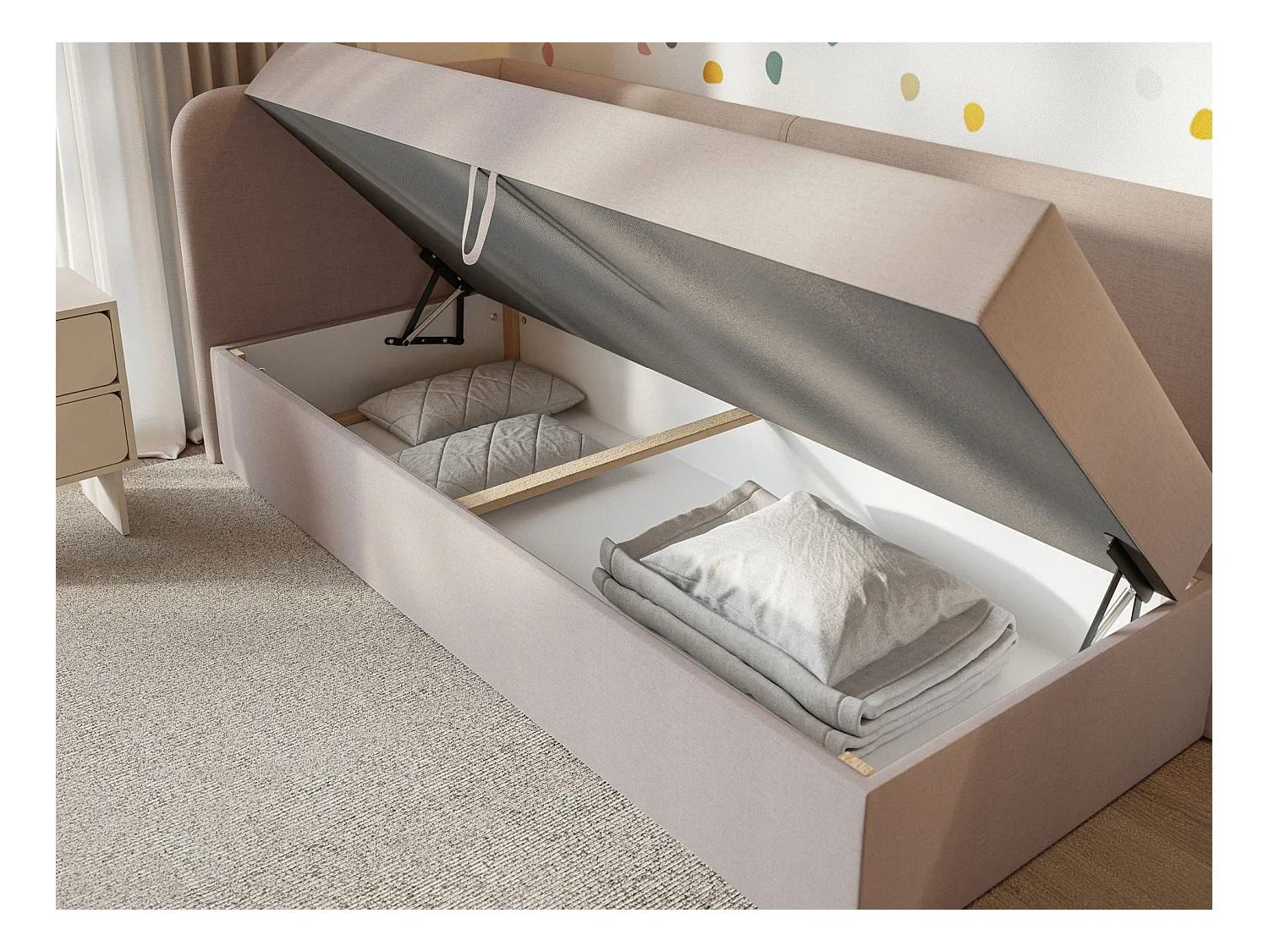 Lit ado avec rangement - olive - beige foncé - CALMMO