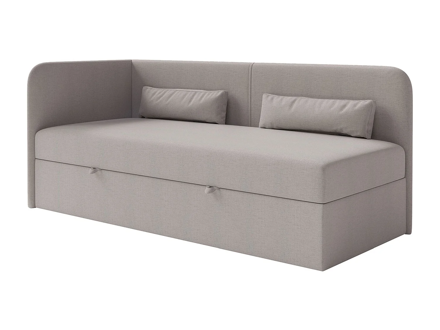 Jugendbett 90x200 mit Bettkasten – Chenille-Bezug – Kopfteil links – Dunkelbeige – CALMMO