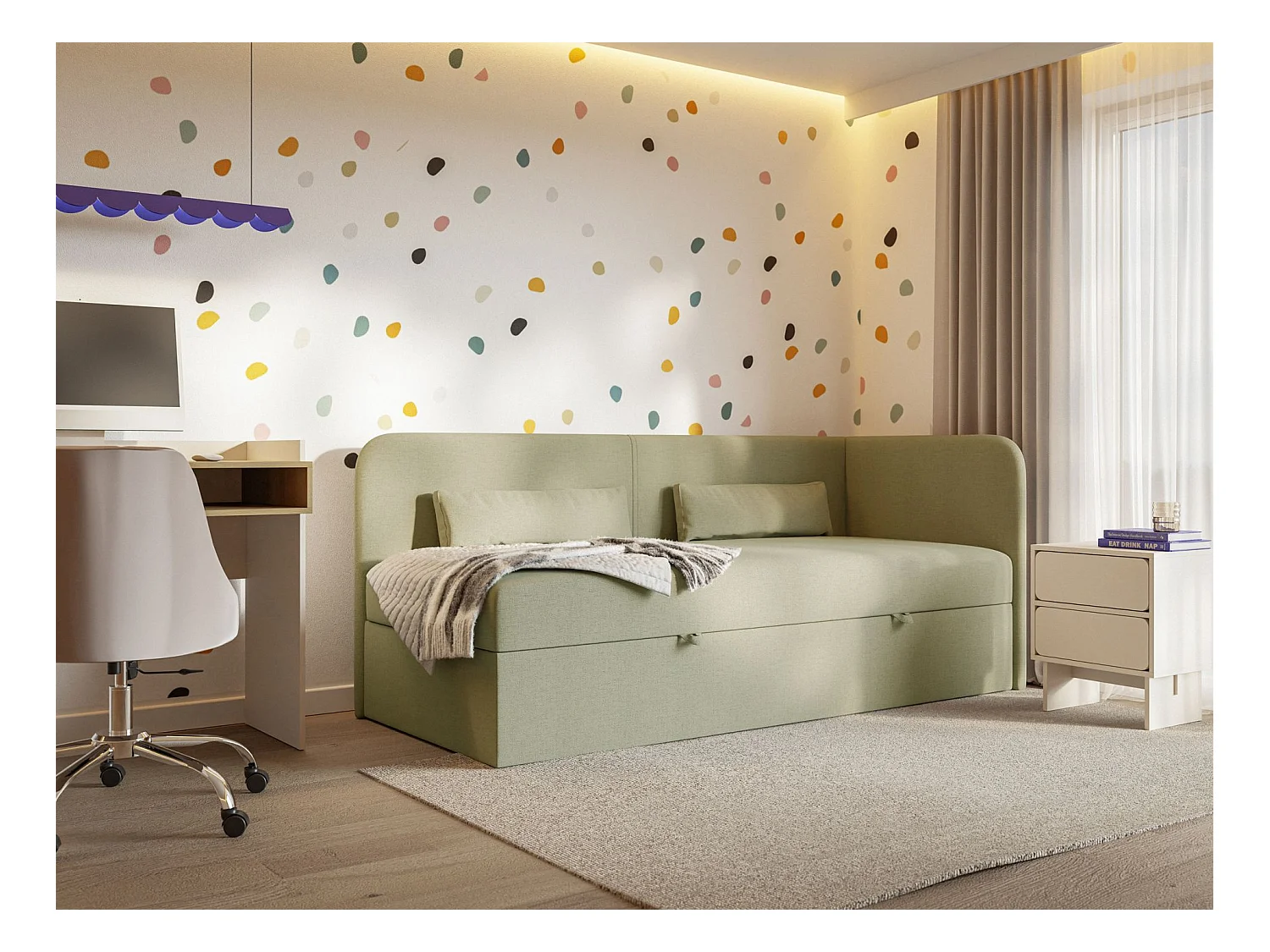 Lit ado avec rangement - olive - côté droit - CALMMO