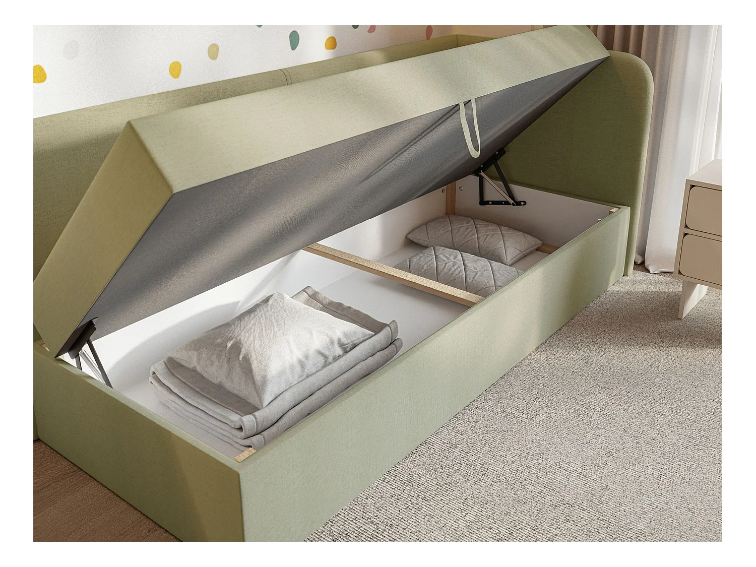 Lit ado avec rangement - olive - côté droit - CALMMO