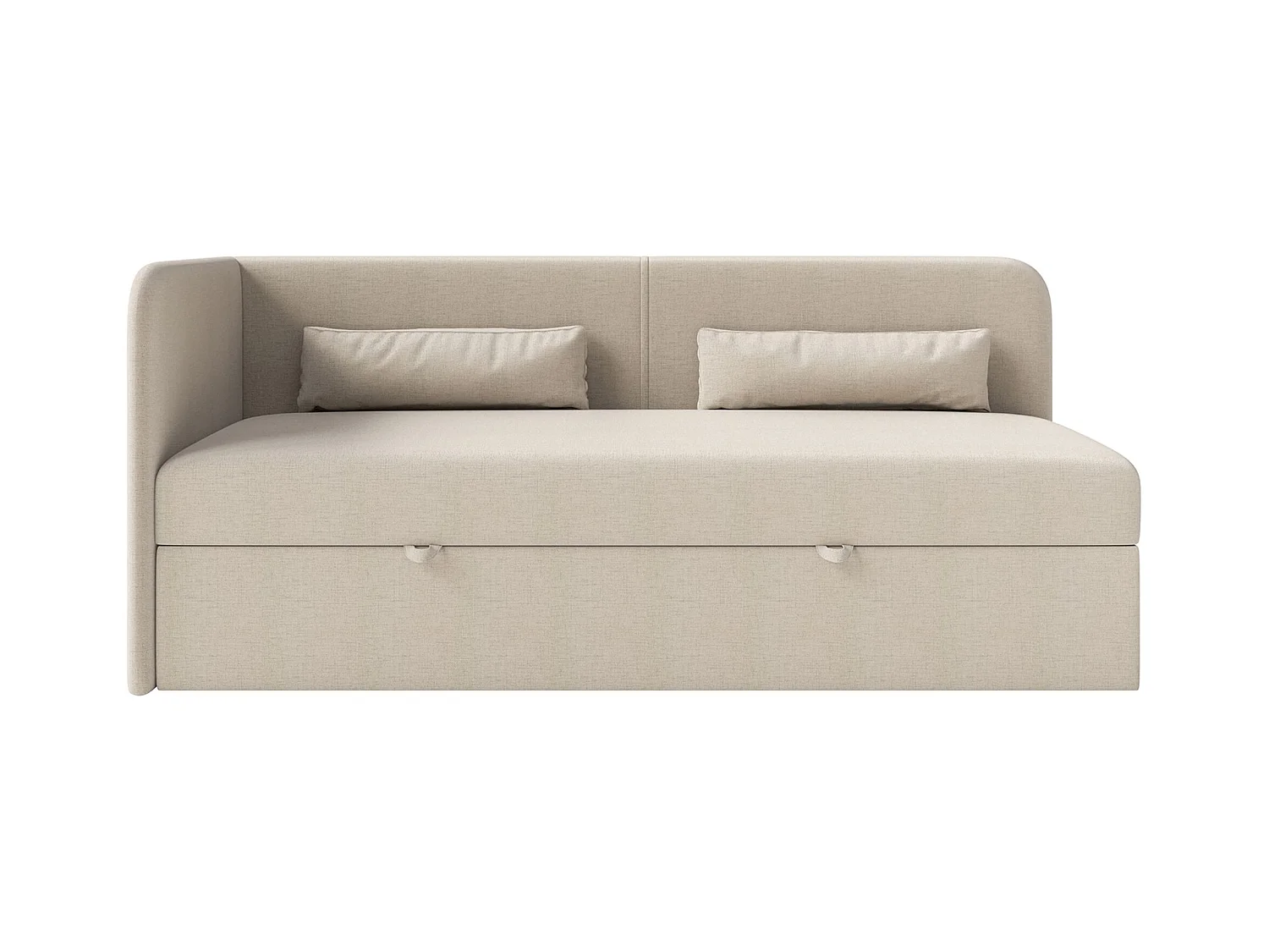 Jugendbett 90x200 mit Bettkasten – Chenille-Bezug – Kopfteil links – Hellbeige – CALMMO