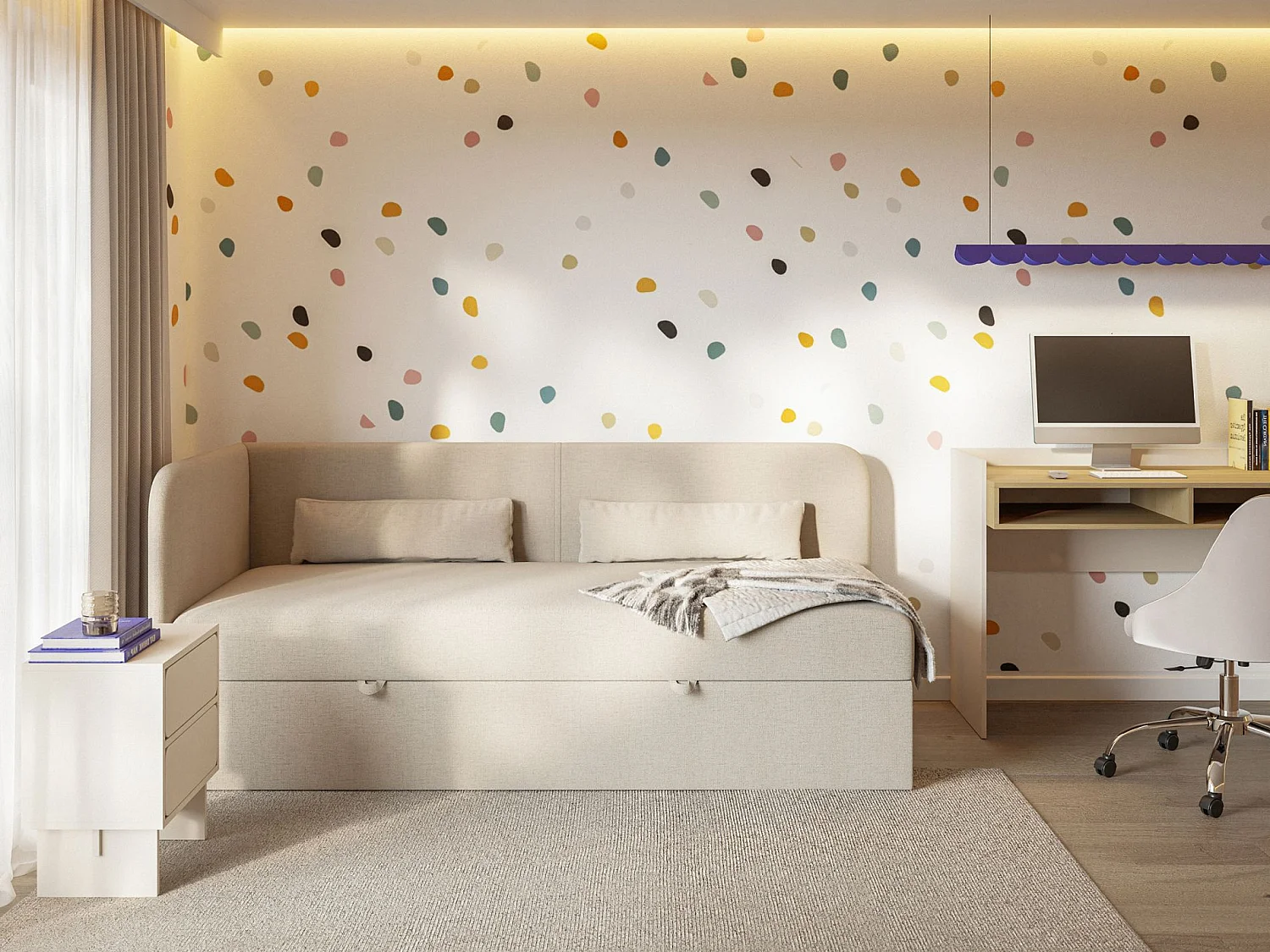 Lit ado avec rangement - olive - beige clair - CALMMO