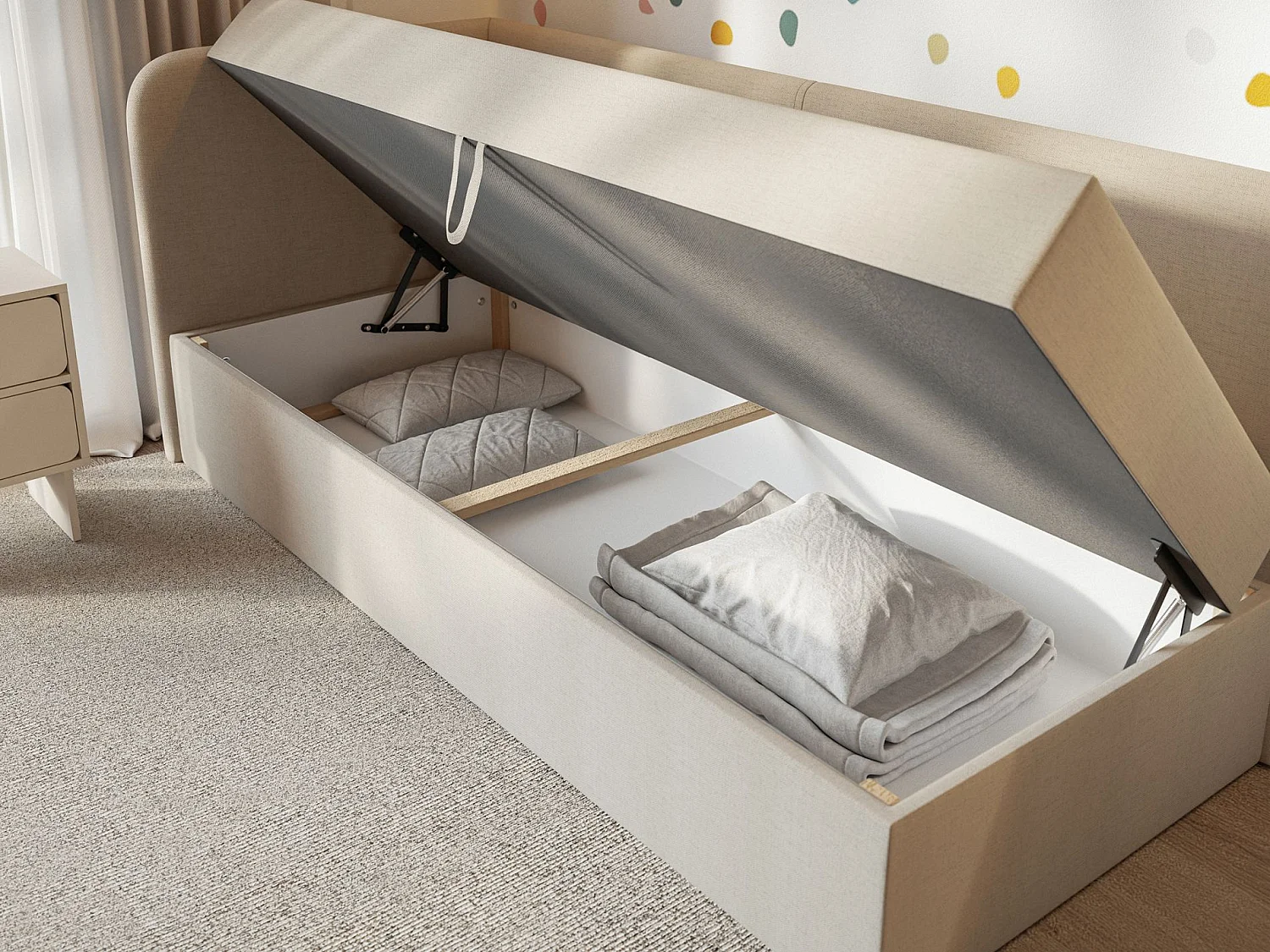 Lit ado avec rangement - olive - beige clair - CALMMO