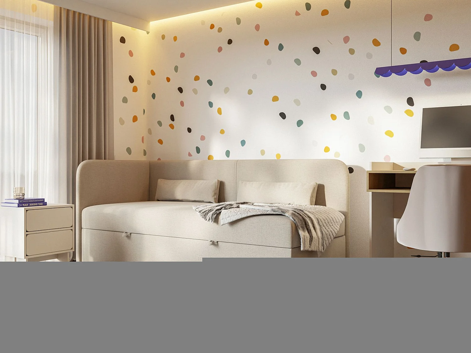 Lit ado avec rangement - olive - beige clair - CALMMO