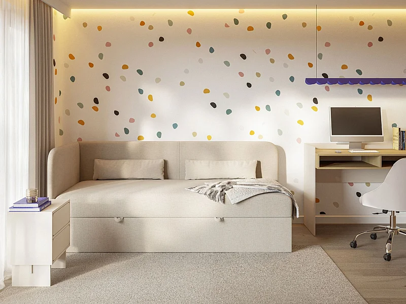 Lit ado avec rangement - olive - beige clair - CALMMO