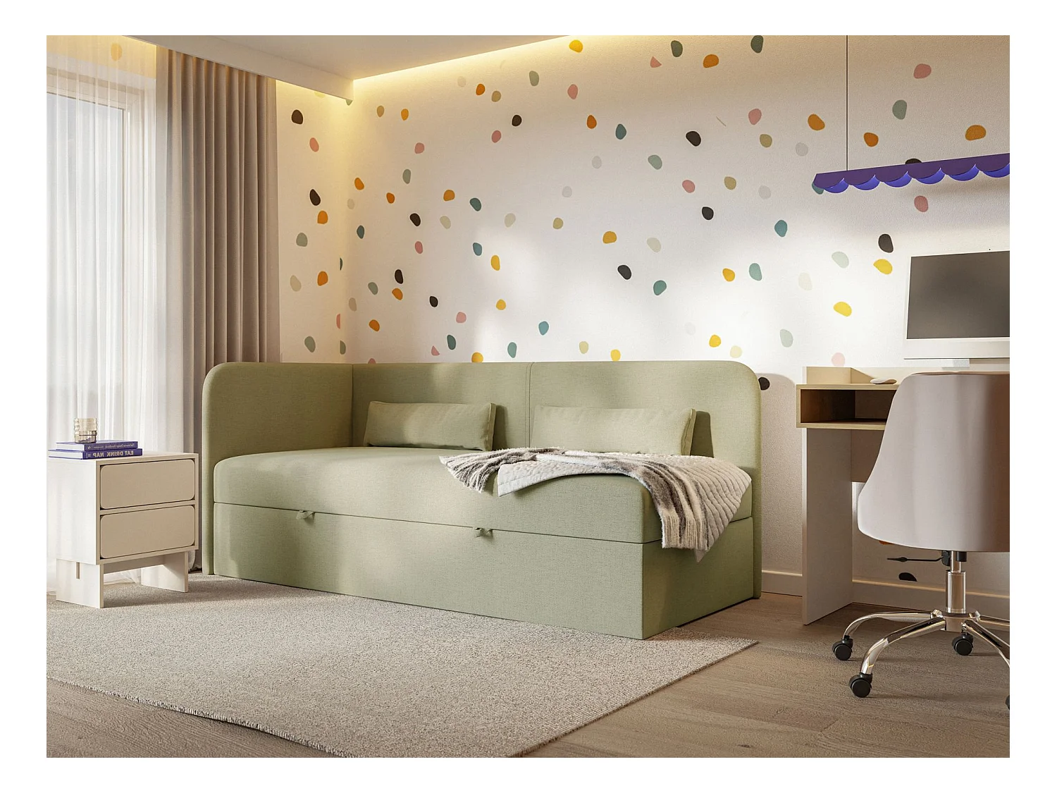 Lit ado avec rangement - olive - côté gauche - CALMMO