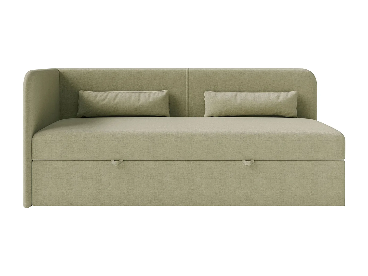 Tienerbed 90x200 met opbergruimte – chenille bekleding – hoofdbord links – olijfgroen – CALMMO