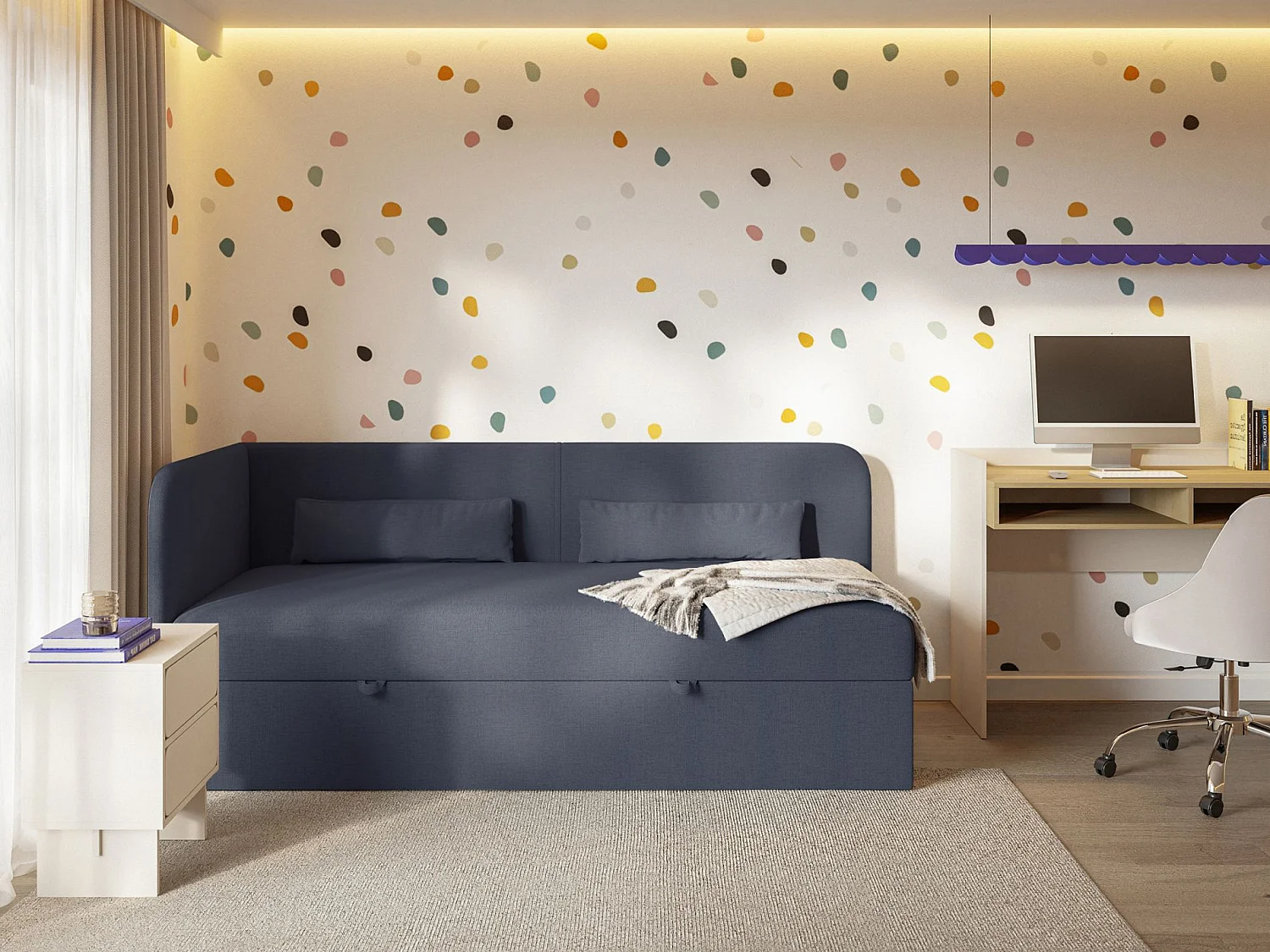 Lit ado avec rangement - olive - marine blau - CALMMO