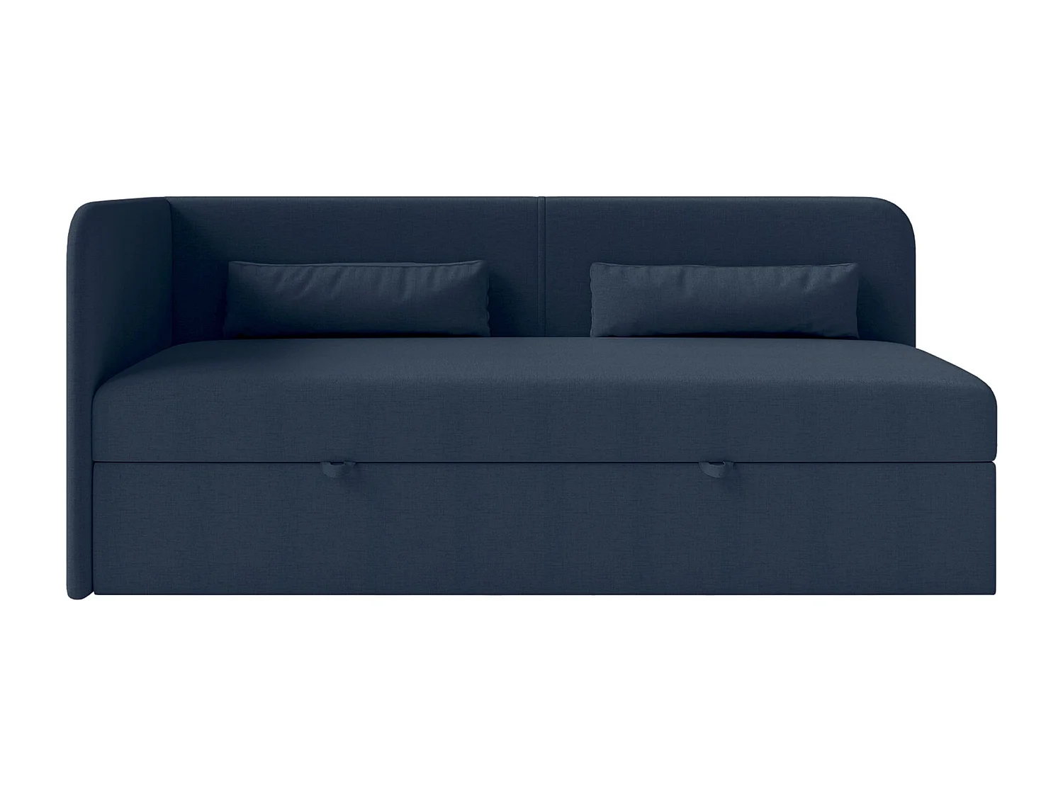 Jugendbett 90x200 mit Bettkasten – Chenille-Bezug – Kopfteil links – Dunkelblau – CALMMO