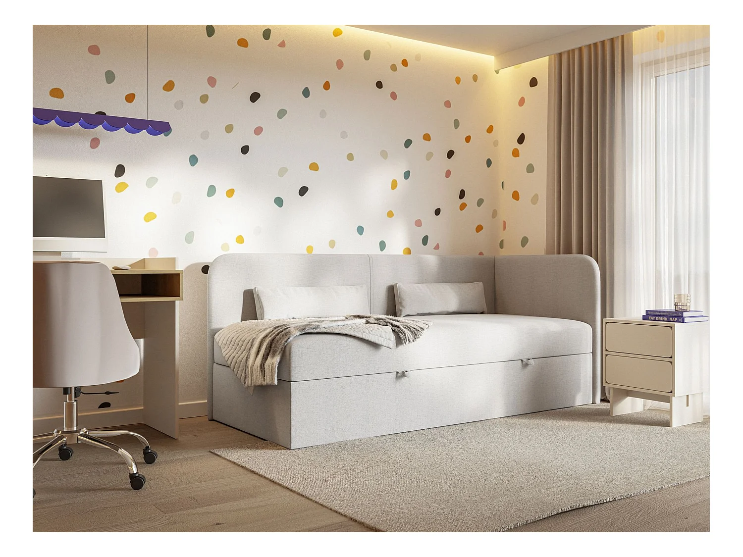 Lit ado avec rangement - olive - gris clair - CALMMO