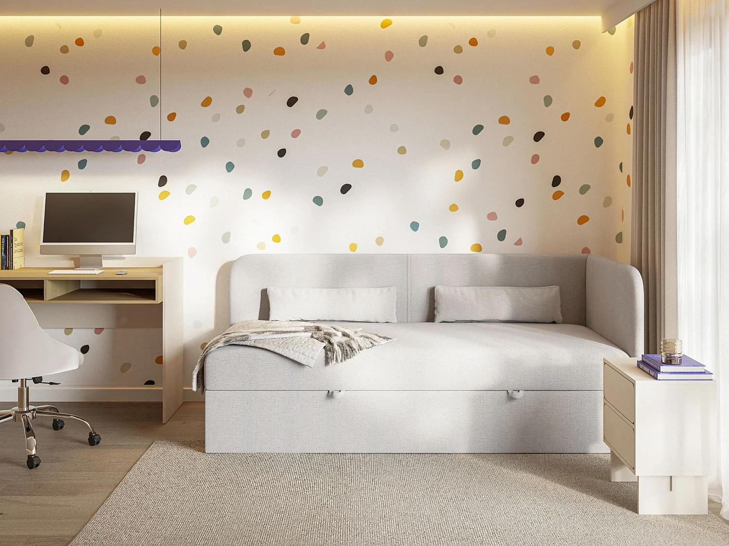 Lit ado avec rangement - olive - gris clair - CALMMO