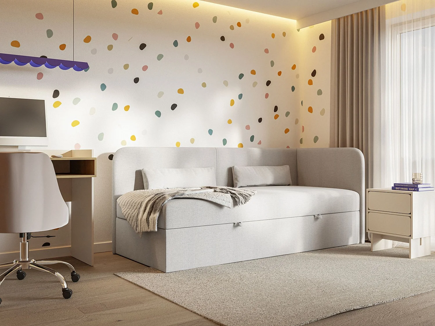 Lit ado avec rangement - olive - gris clair - CALMMO