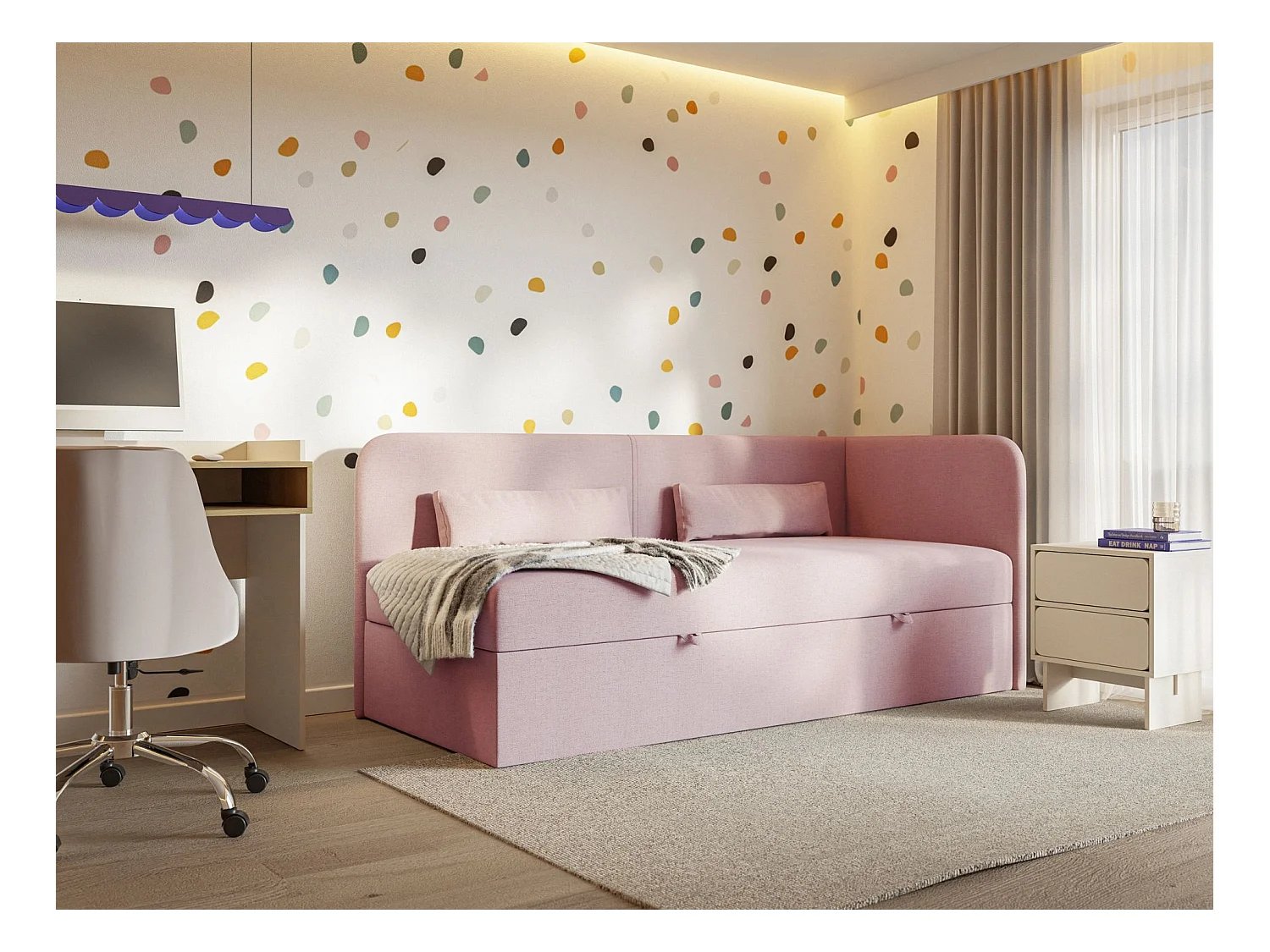 Lit ado avec rangement - olive - rose - CALMMO