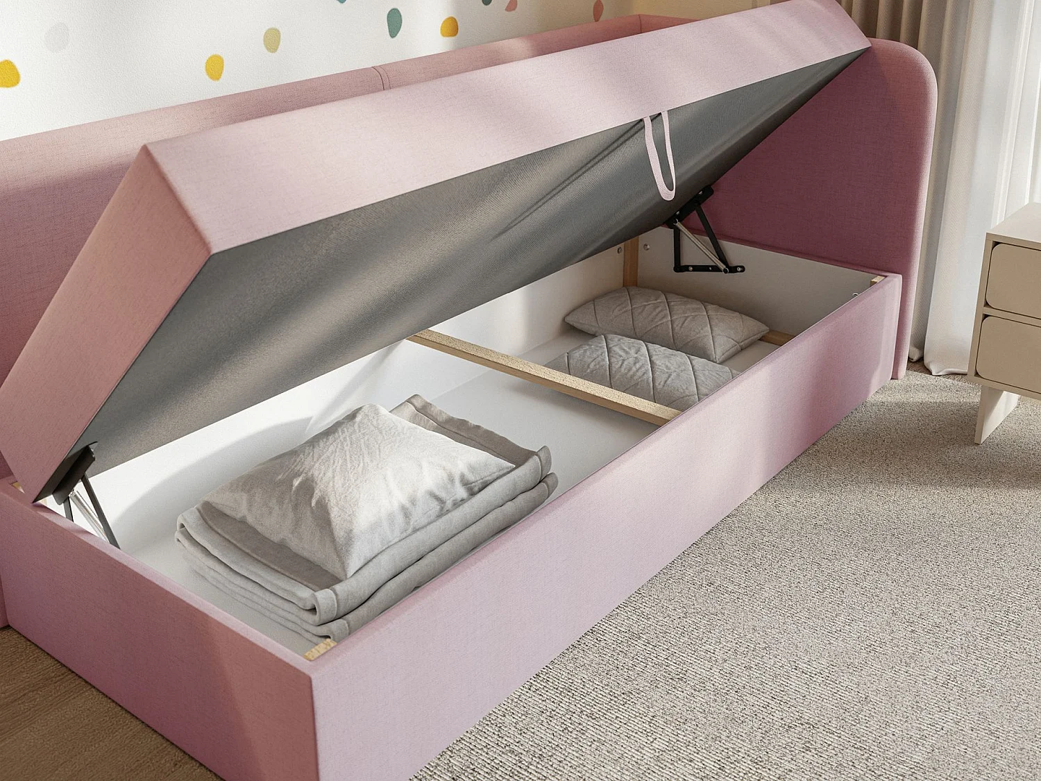 Lit ado avec rangement - olive - rose - CALMMO