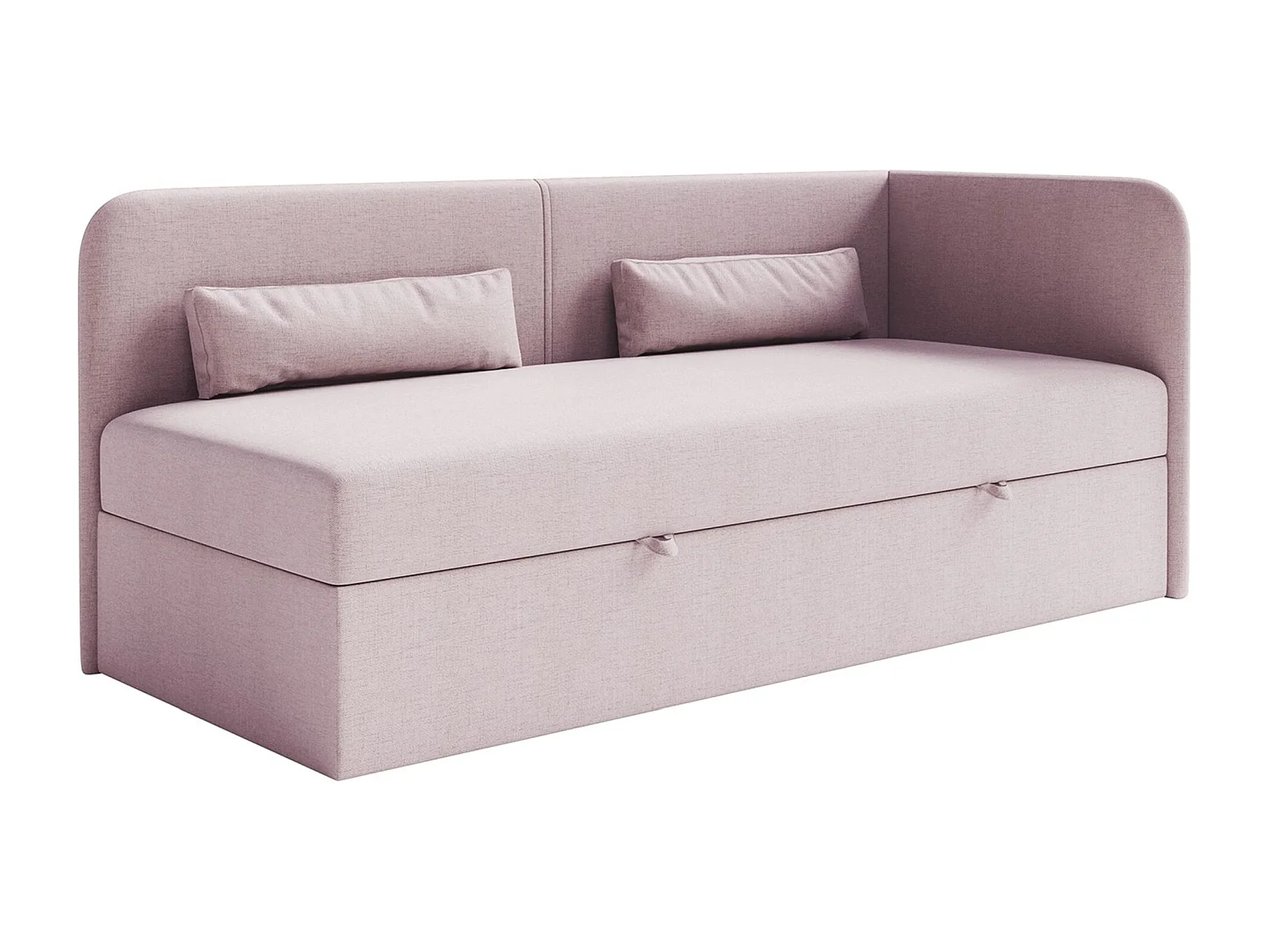 Tienerbed 90x200 met opbergruimte – chenille bekleding – hoofdbord rechts – roze – CALMMO