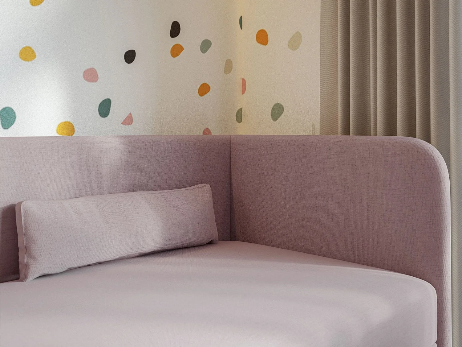 Tienerbed 90x200 met opbergruimte – chenille bekleding – hoofdbord rechts – roze – CALMMO