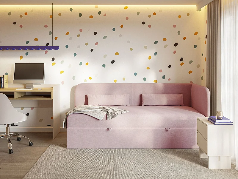 Lit ado avec rangement - olive - rose - CALMMO