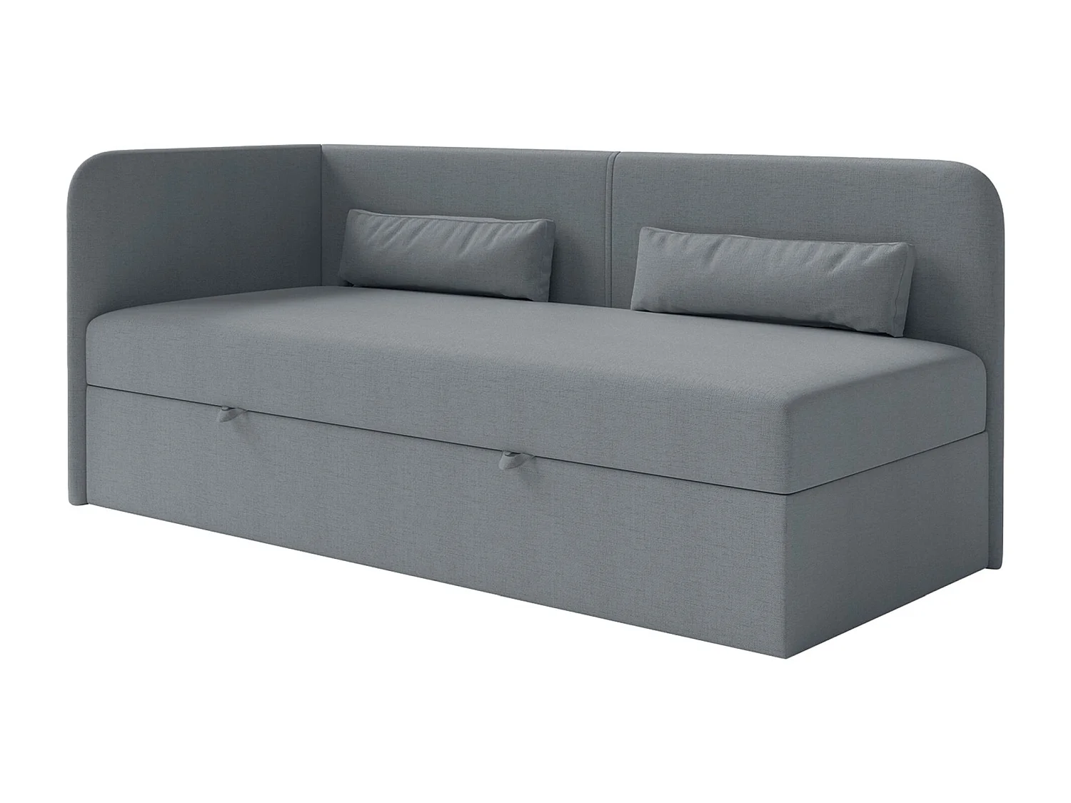 Jugendbett 90x200 mit Bettkasten – Chenille-Bezug – Kopfteil links – Dunkelgrau – CALMMO