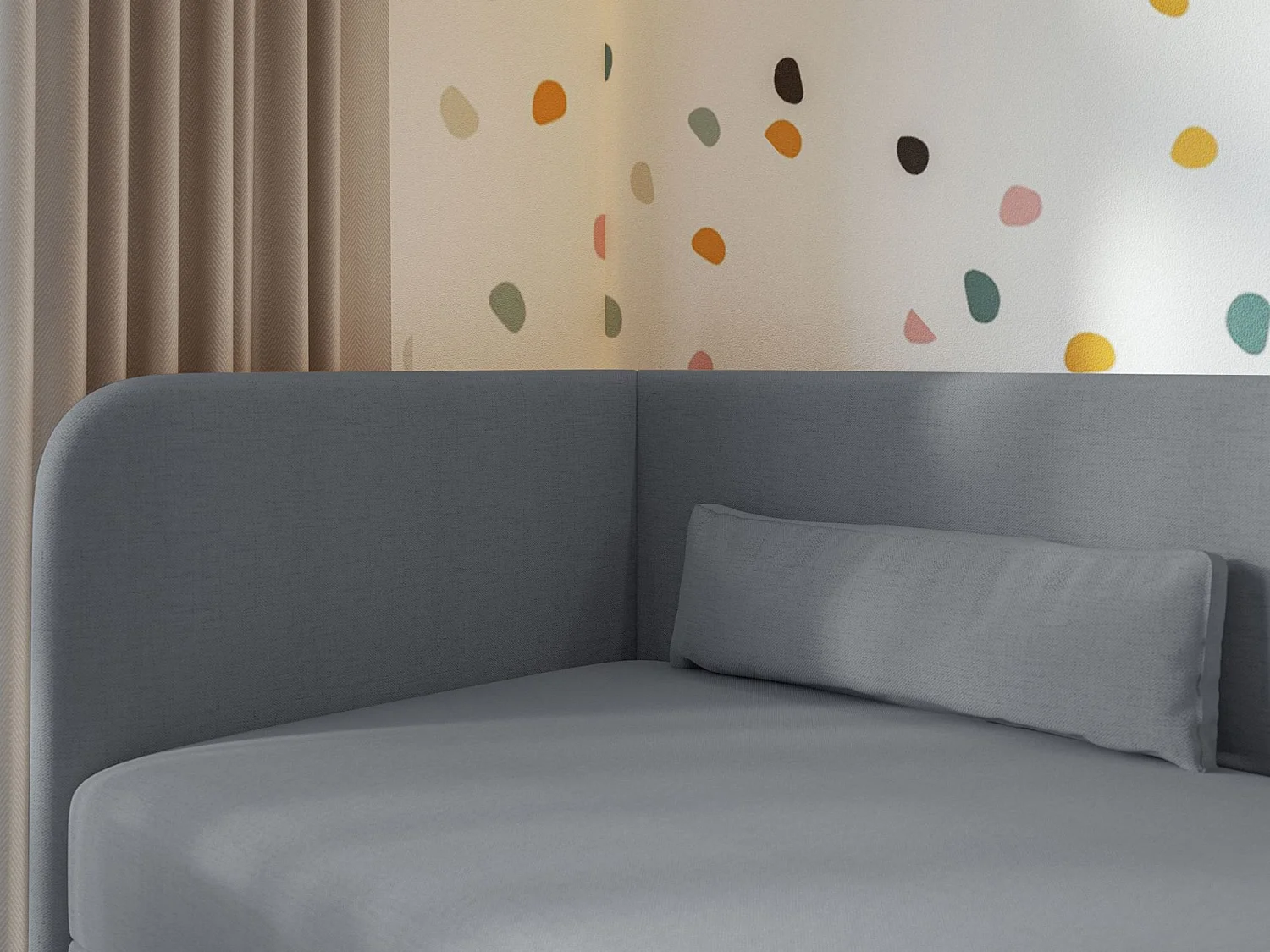 Jugendbett 90x200 mit Bettkasten – Chenille-Bezug – Kopfteil links – Dunkelgrau – CALMMO