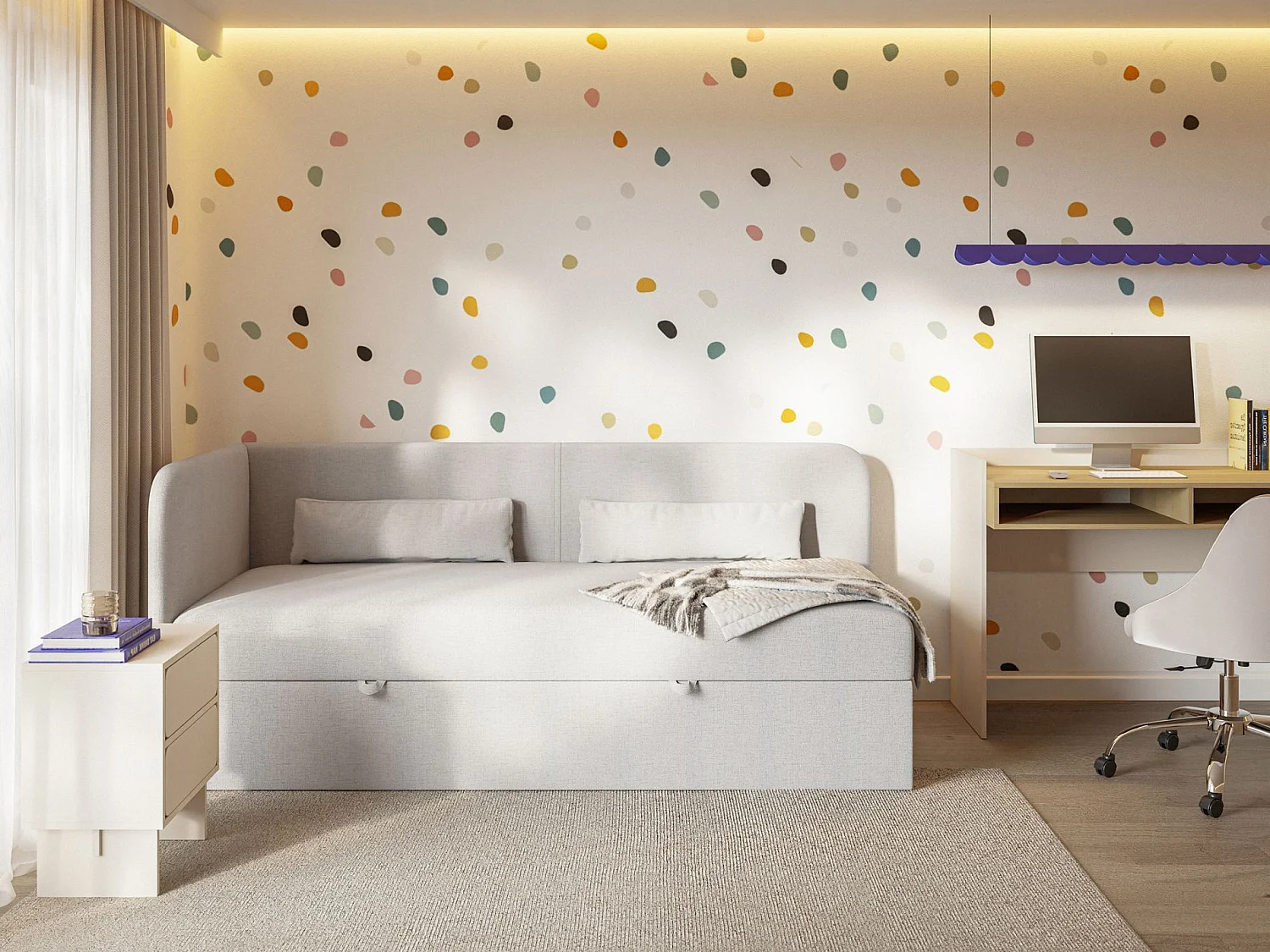 Lit ado avec rangement - olive - gris clair - CALMMO