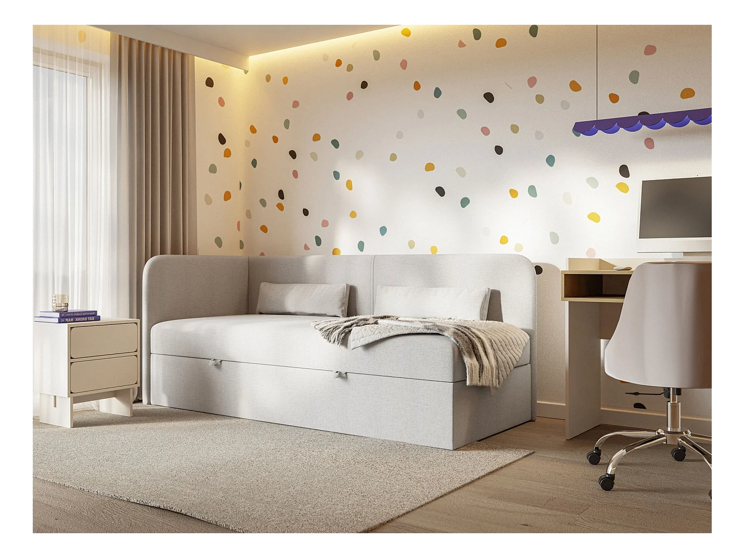 Lit ado avec rangement - olive - gris clair - CALMMO