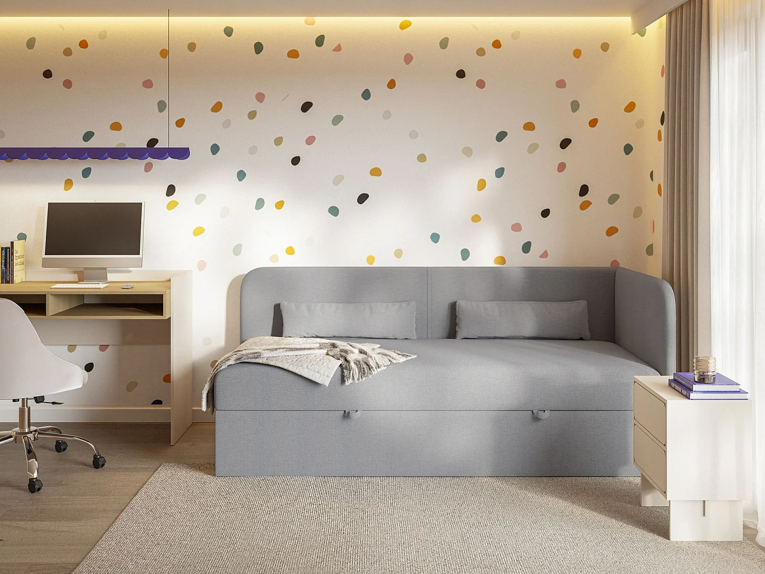 Lit ado avec rangement - olive - gris foncé - CALMMO